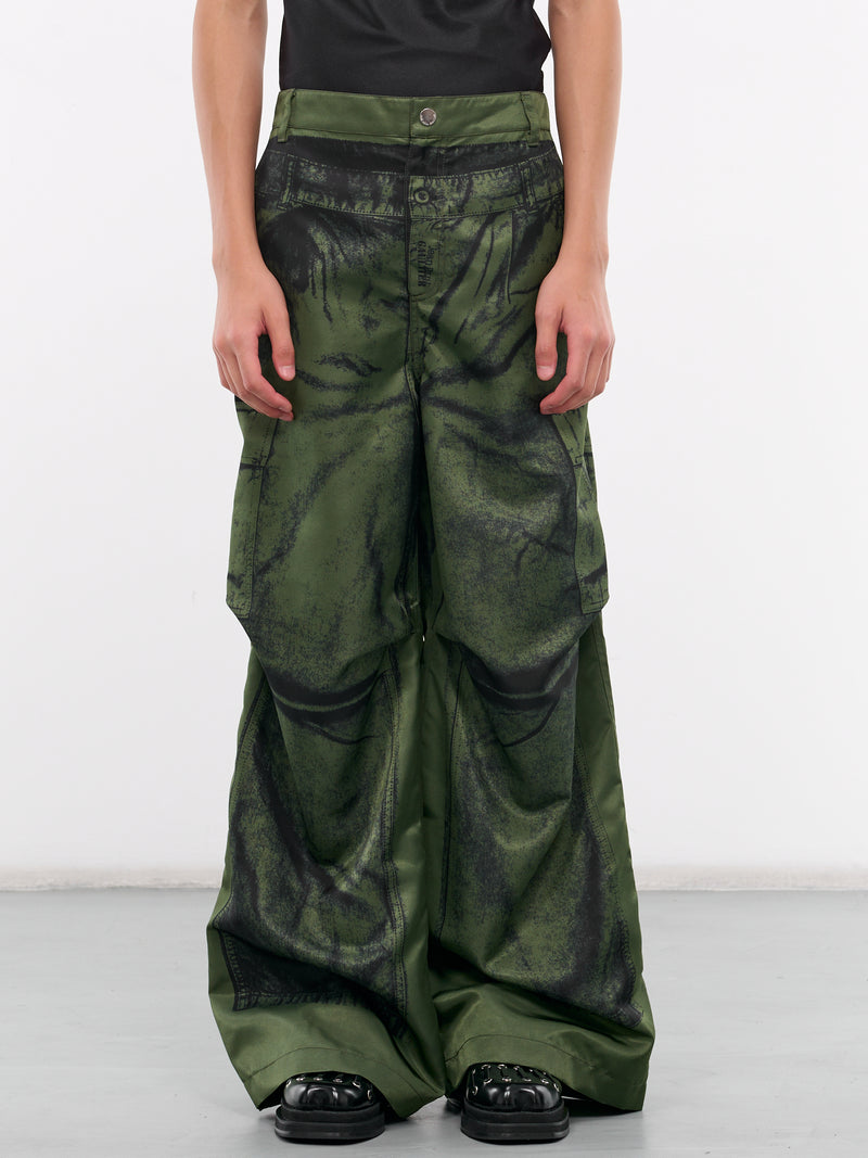 Green Trompe L'oeil Cargo Pants (24-30-F-PA134-C539-KHAKI-BLACK)