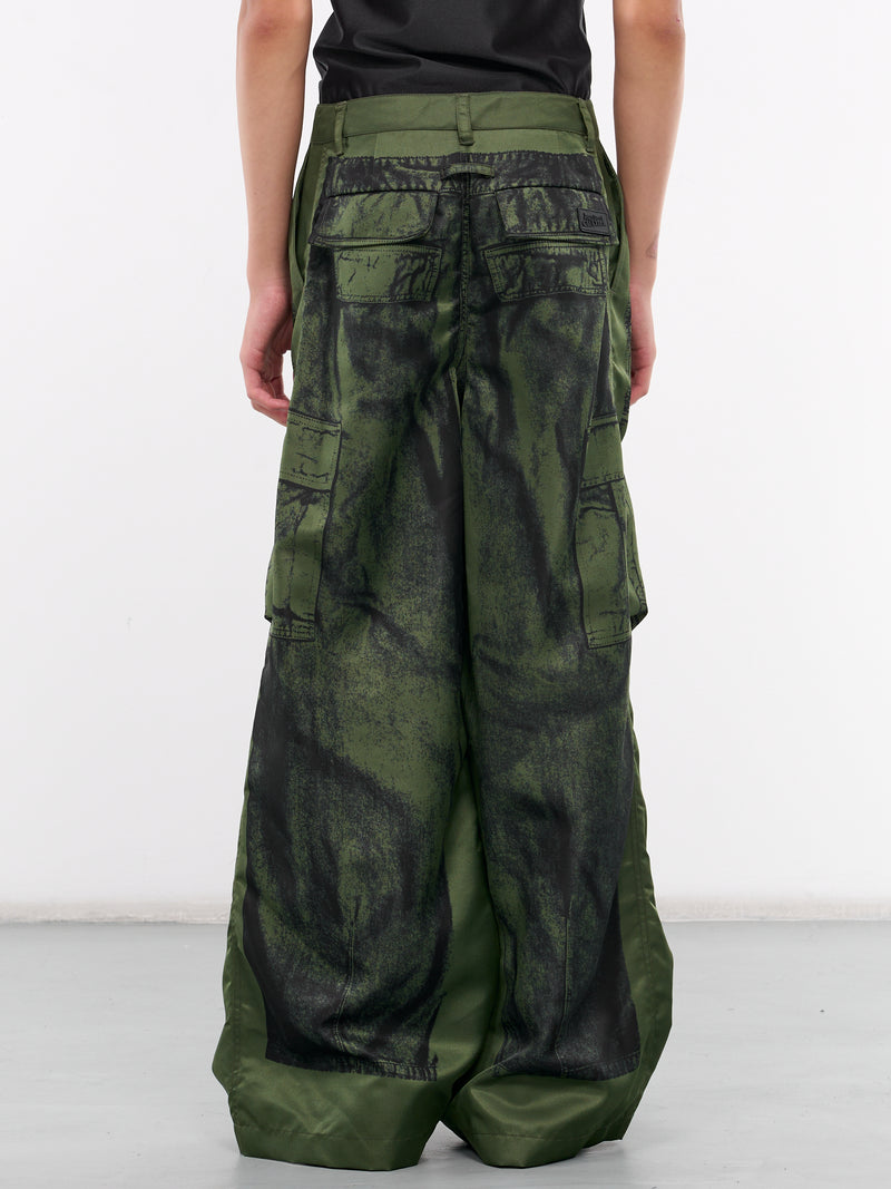 Green Trompe L'oeil Cargo Pants (24-30-F-PA134-C539-KHAKI-BLACK)