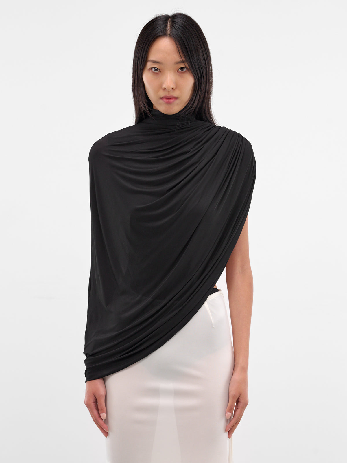 Black Bat Wing Draped Top (240-T07-BLACK)