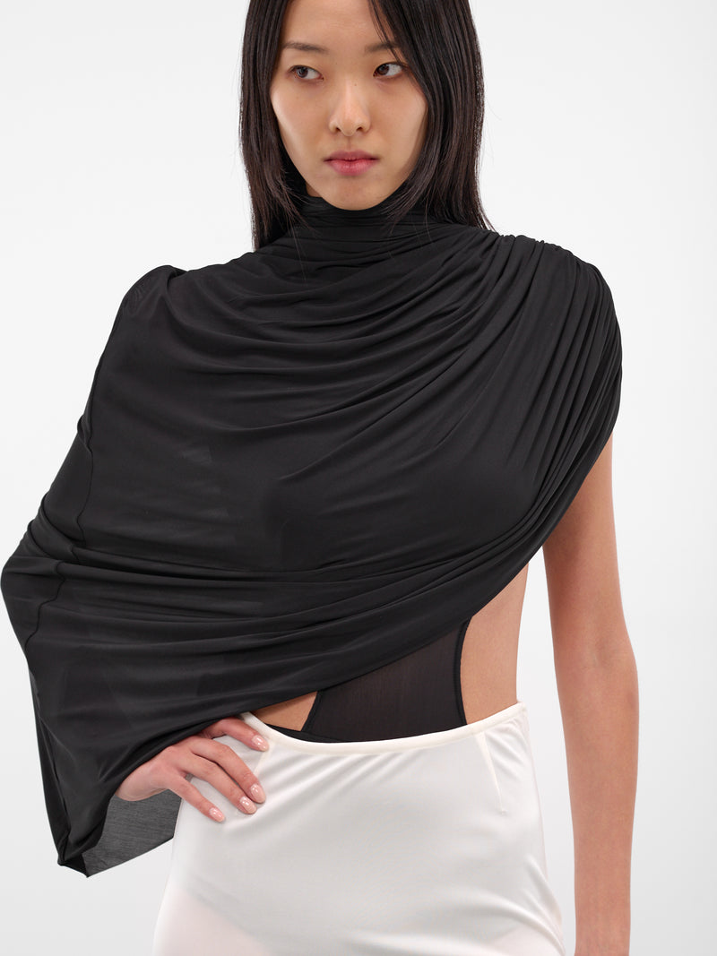 Black Bat Wing Draped Top (240-T07-BLACK)