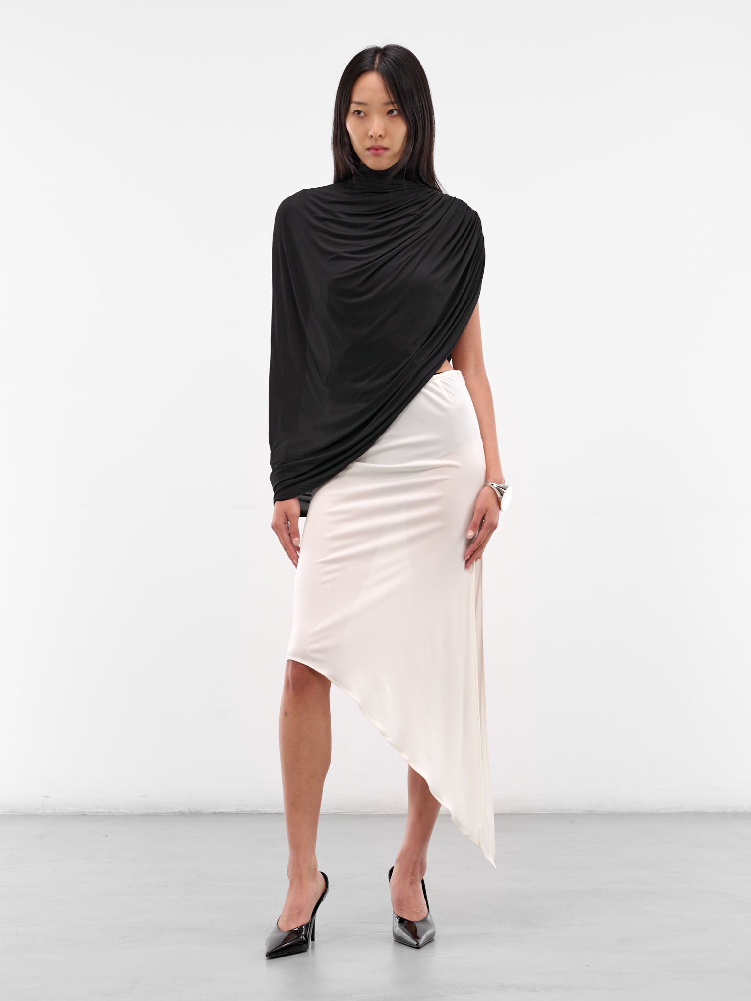 Black Bat Wing Draped Top (240-T07-BLACK)