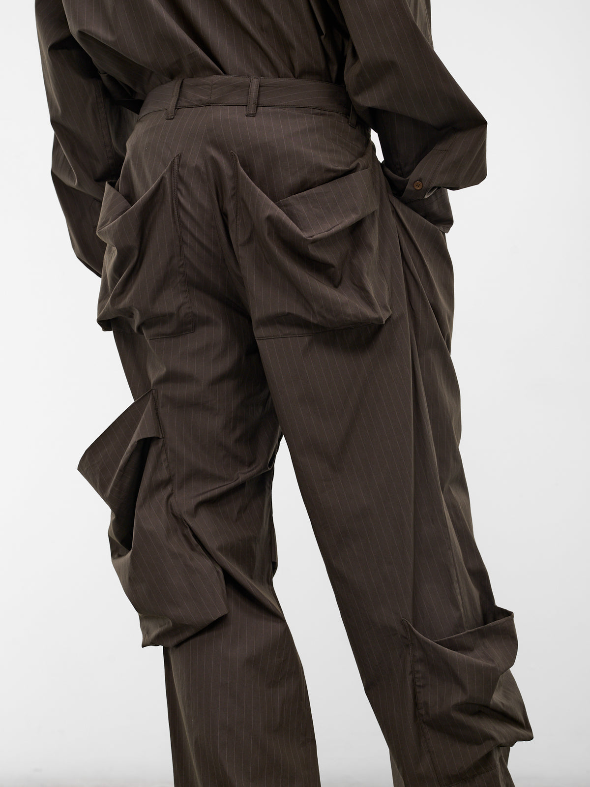 Achilles Pinstripe Draped Darting Trousers (2F010025-W01EJ-DARK-KHAKI)