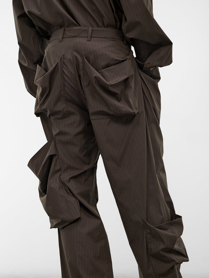 Achilles Pinstripe Draped Darting Trousers (2F010025-W01EJ-DARK-KHAKI)