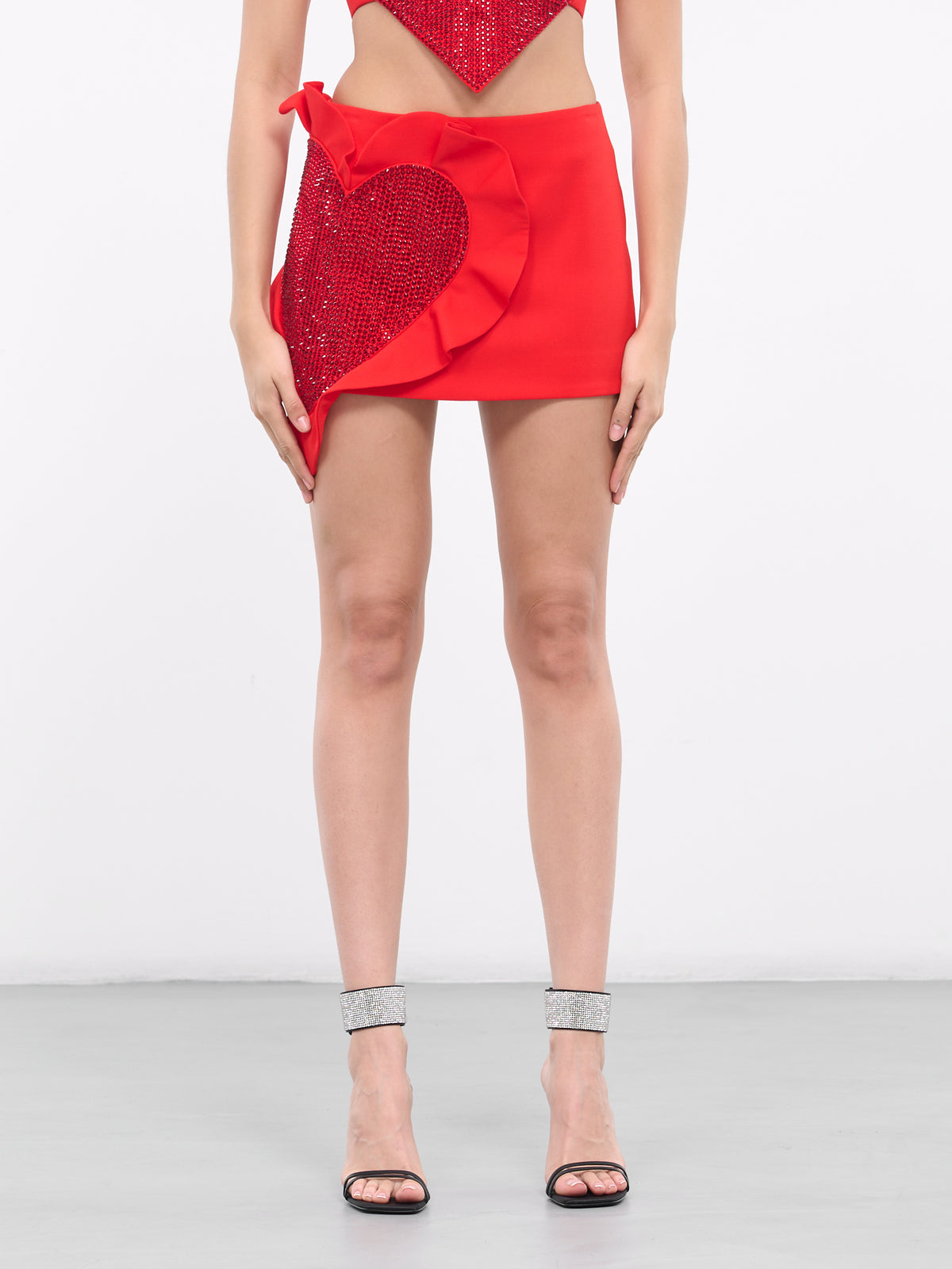 Crystal Heart Mini Skirt (2401S08288-SCARLET)