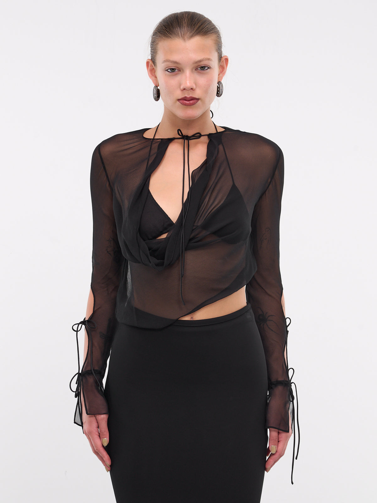 Mobius Long Sleeve Tie Top (24021196-BLACK)