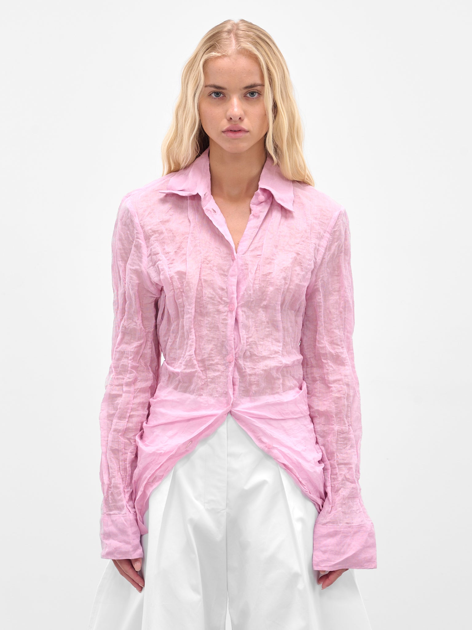 Pink Crushed Side Tie Shirt (24042100-ROSE-QUARTZ)