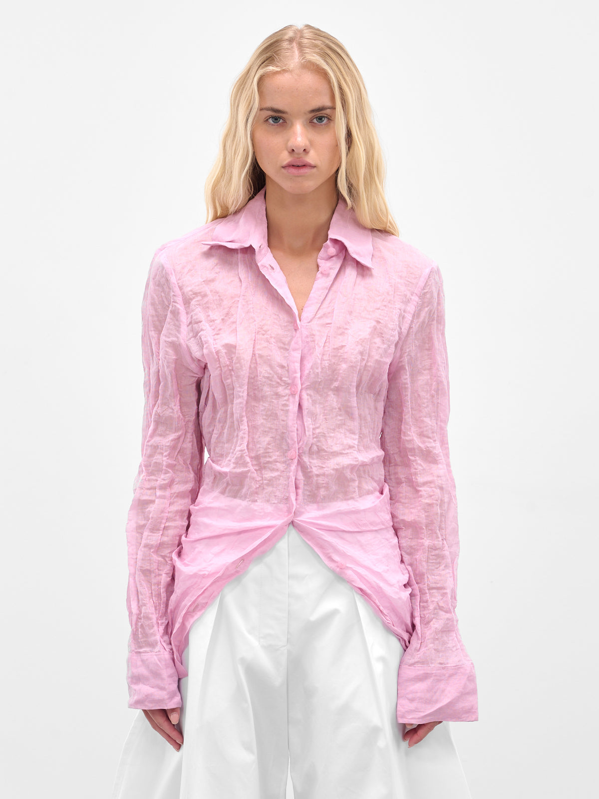 Pink Crushed Side Tie Shirt (24042100-ROSE-QUARTZ)