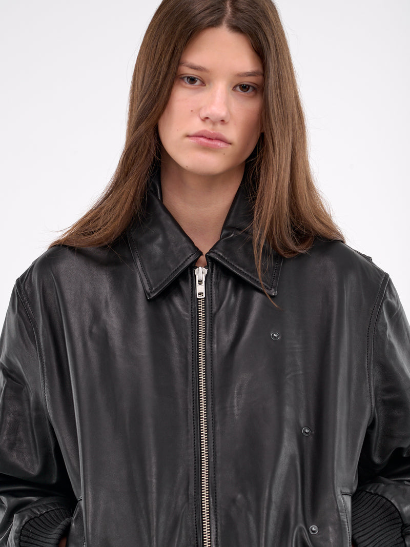 Leather Flight Bomber Jacket (24046276-BLACK)