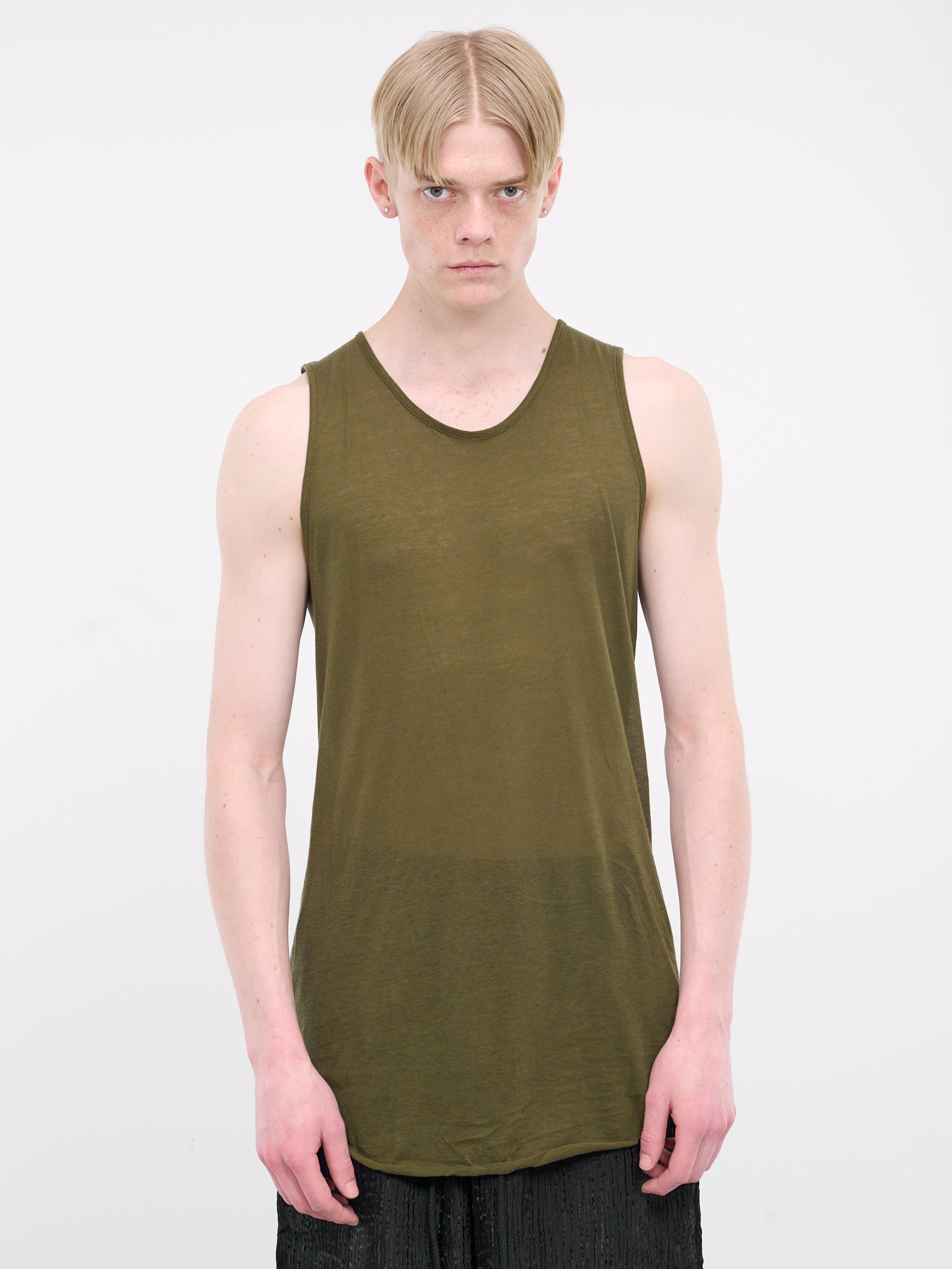 Silk Jersey Tank Top (241-MTK001-SILK-ARMY-GREEN)