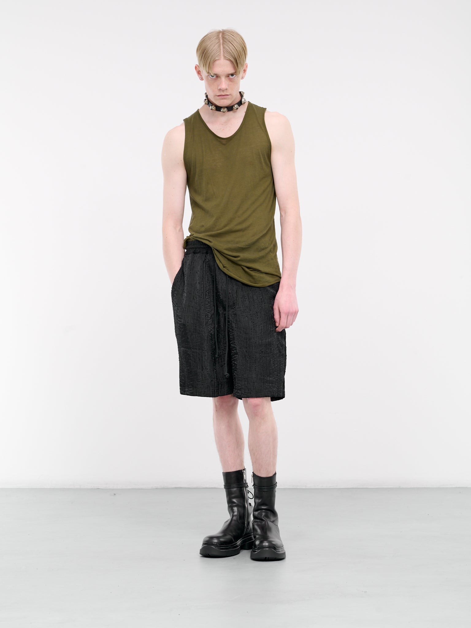 Silk Jersey Tank Top (241-MTK001-SILK-ARMY-GREEN)