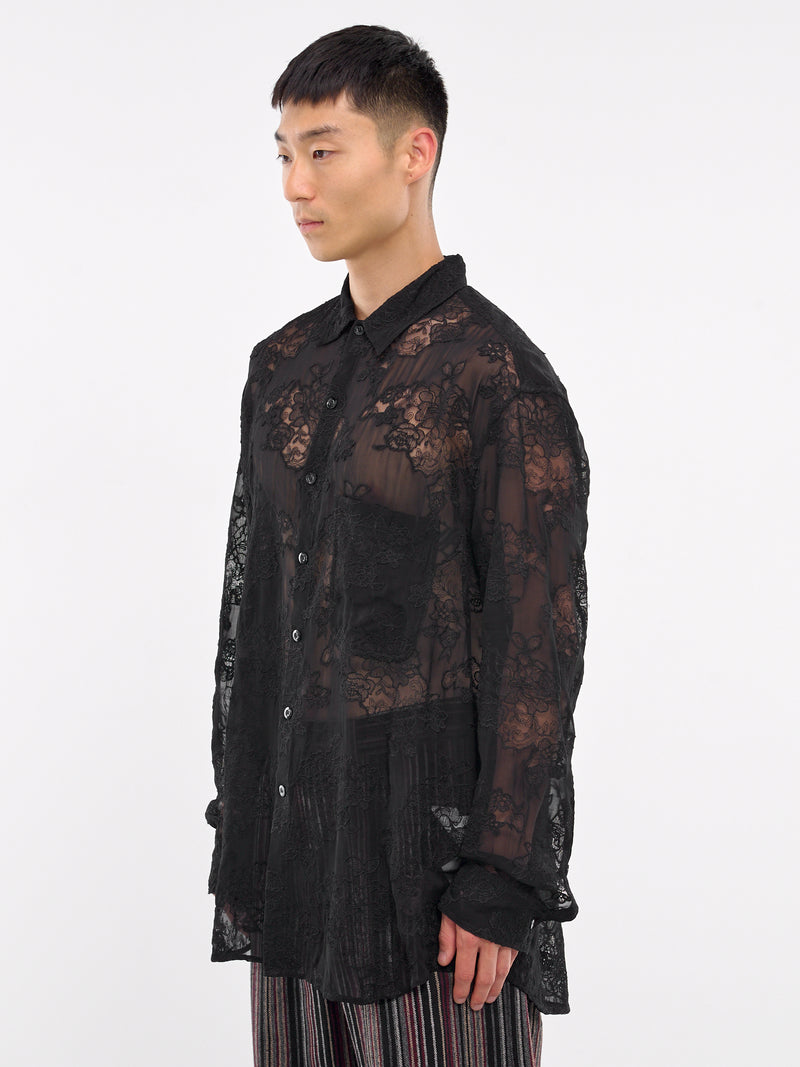 Oversized Sheer Shirt (242-MSH058-LACE-BLACK)