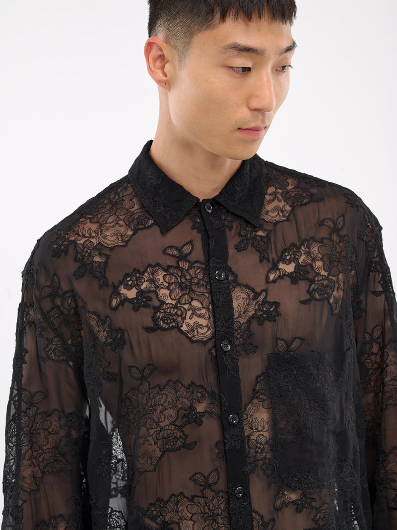 Oversized Sheer Shirt (242-MSH058-LACE-BLACK)