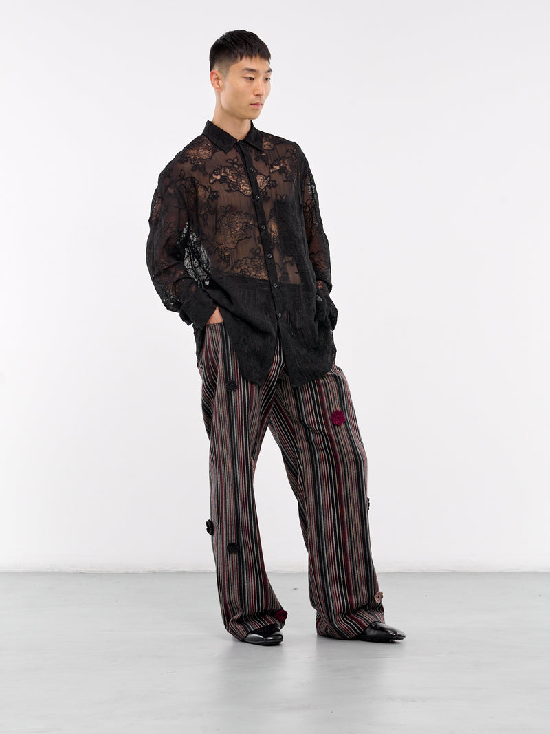 Oversized Sheer Shirt (242-MSH058-LACE-BLACK)