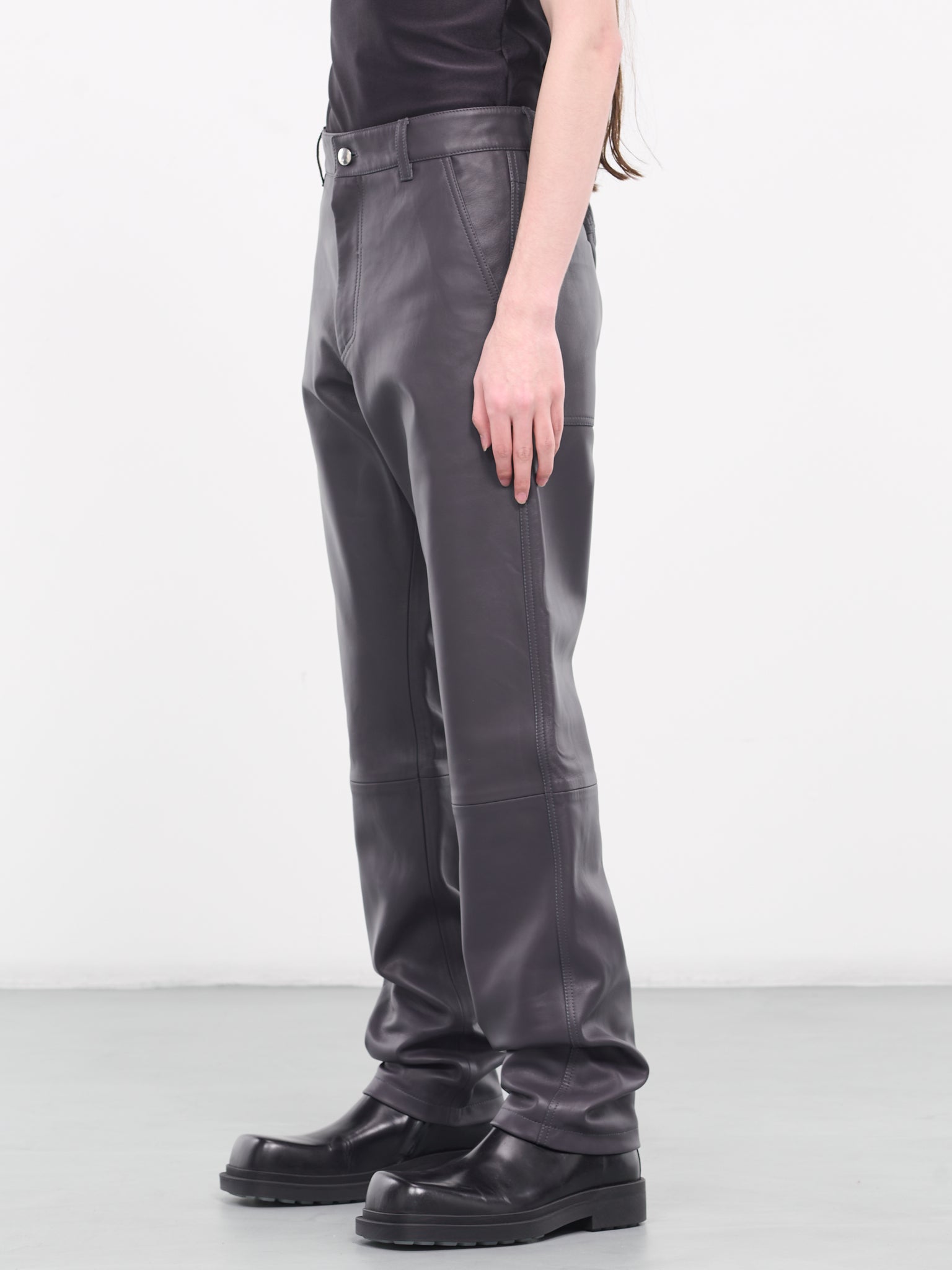 Titan Leather Trousers (24E28OAU71-020-STONE-GREY)