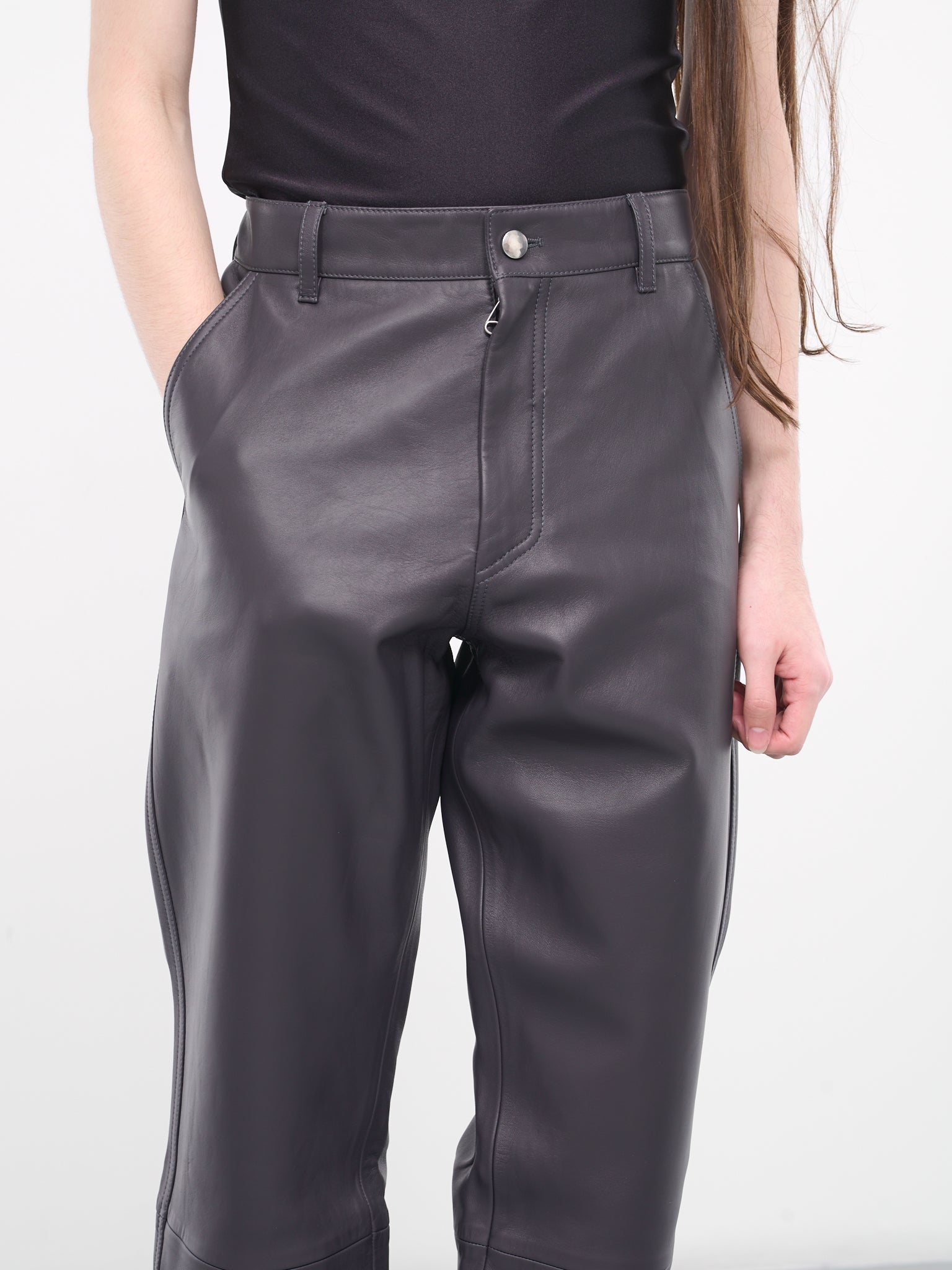 Titan Leather Trousers (24E28OAU71-020-STONE-GREY)