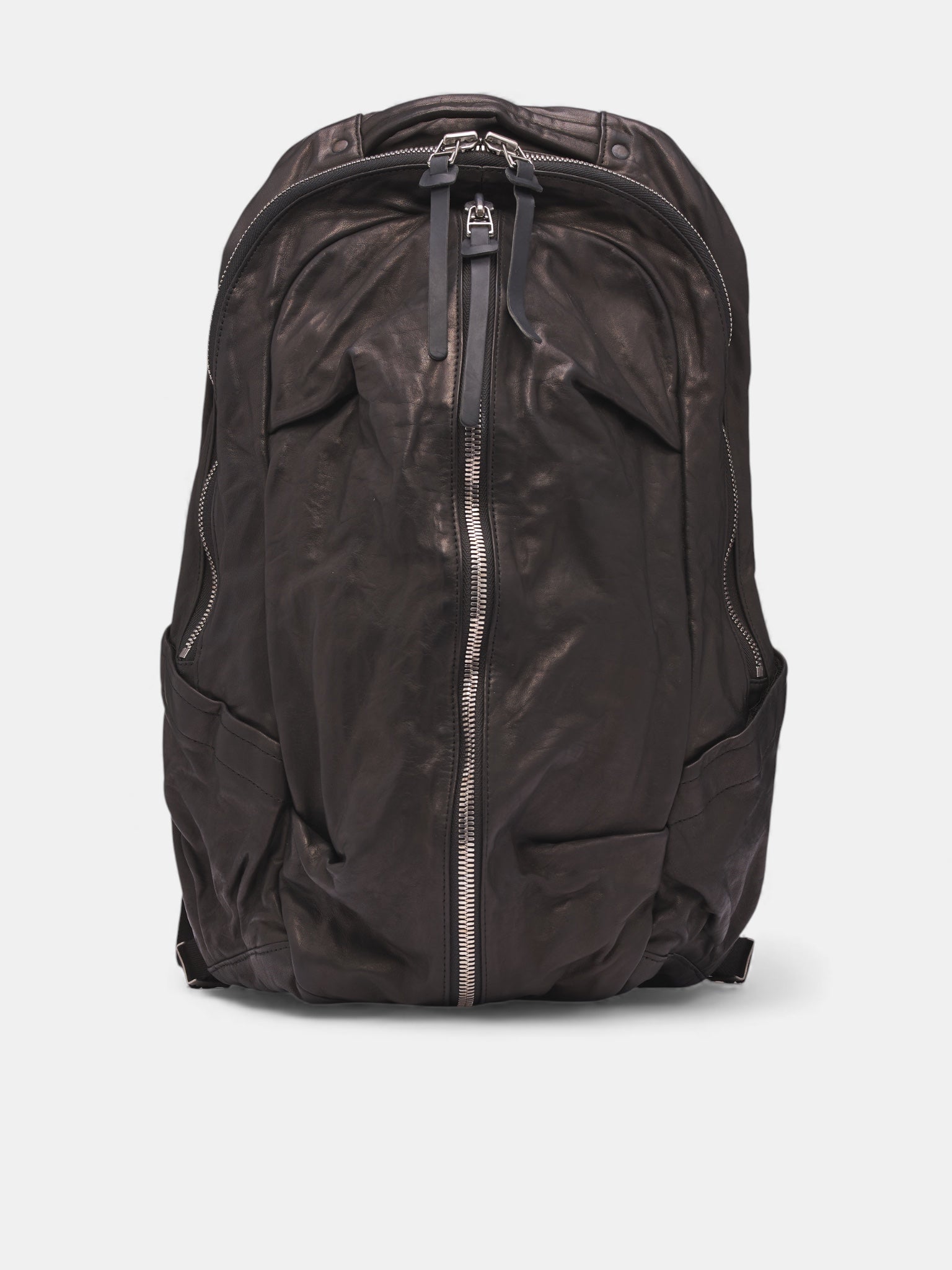 Black Leather Zip Backpack (243-03-BLACK)