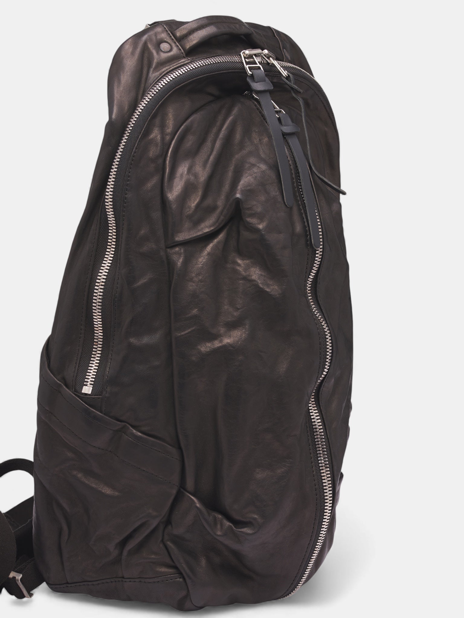 Black Leather Zip Backpack (243-03-BLACK)