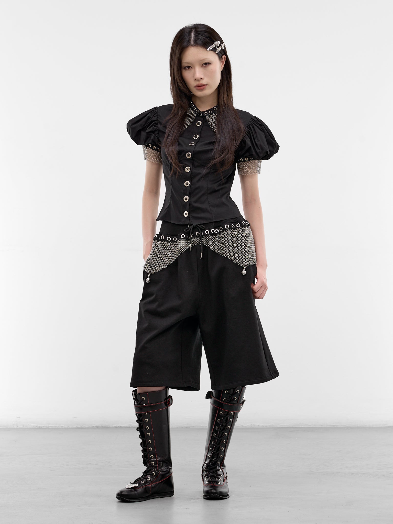 Black Titan Chainmail Cotton Sweatshorts (4178-TITAN-BLACK-SILVER)