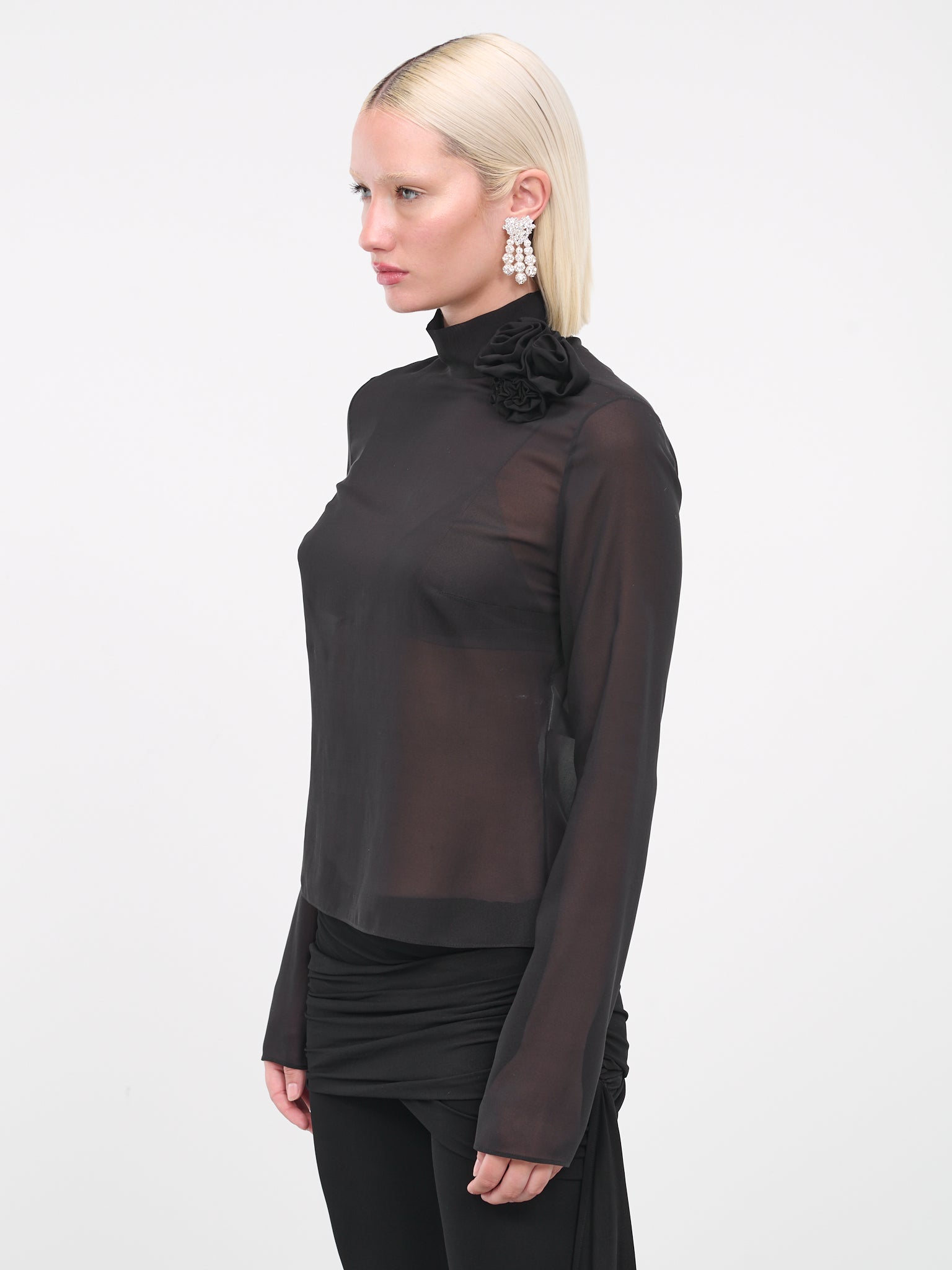 Sheer High Neck Top (247923-BLACK)