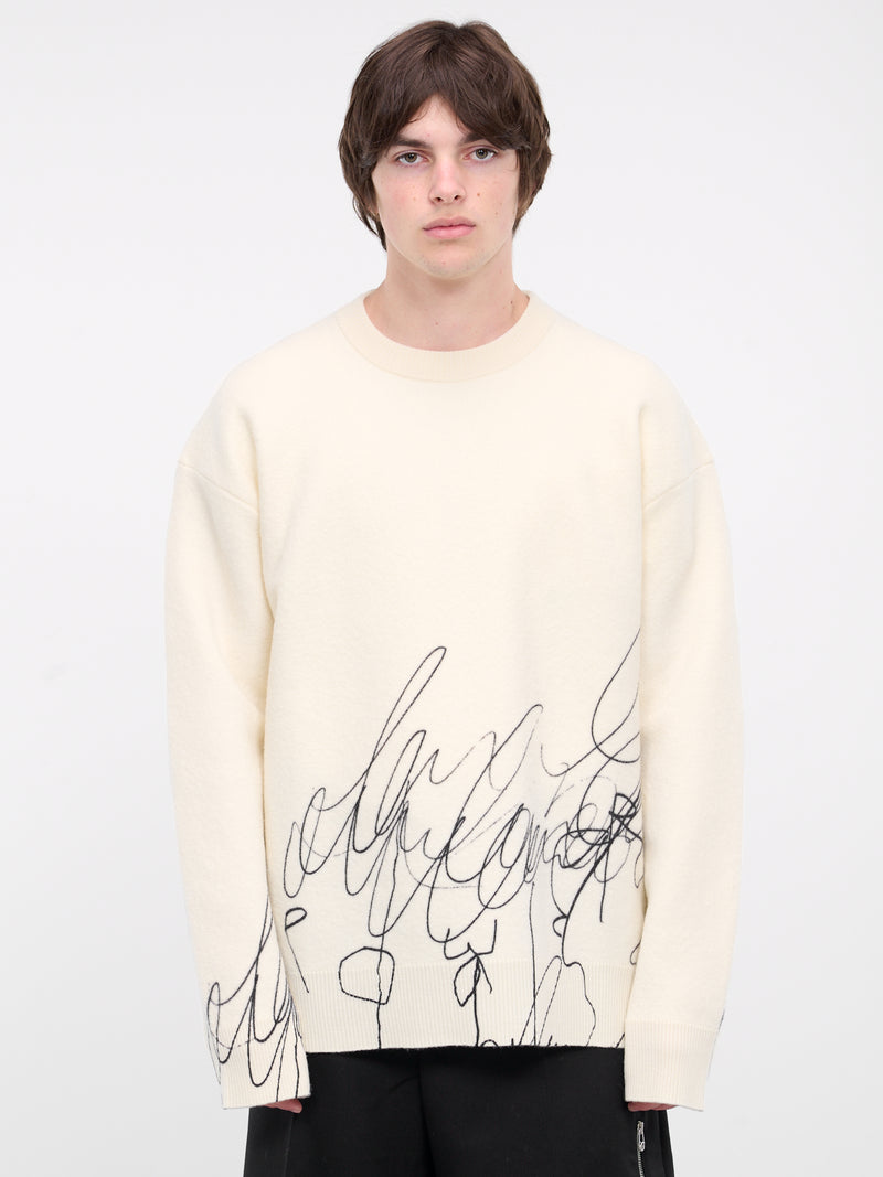 Scribble Crewneck Sweater (24E28OAK04-NATURAL-WHITE)