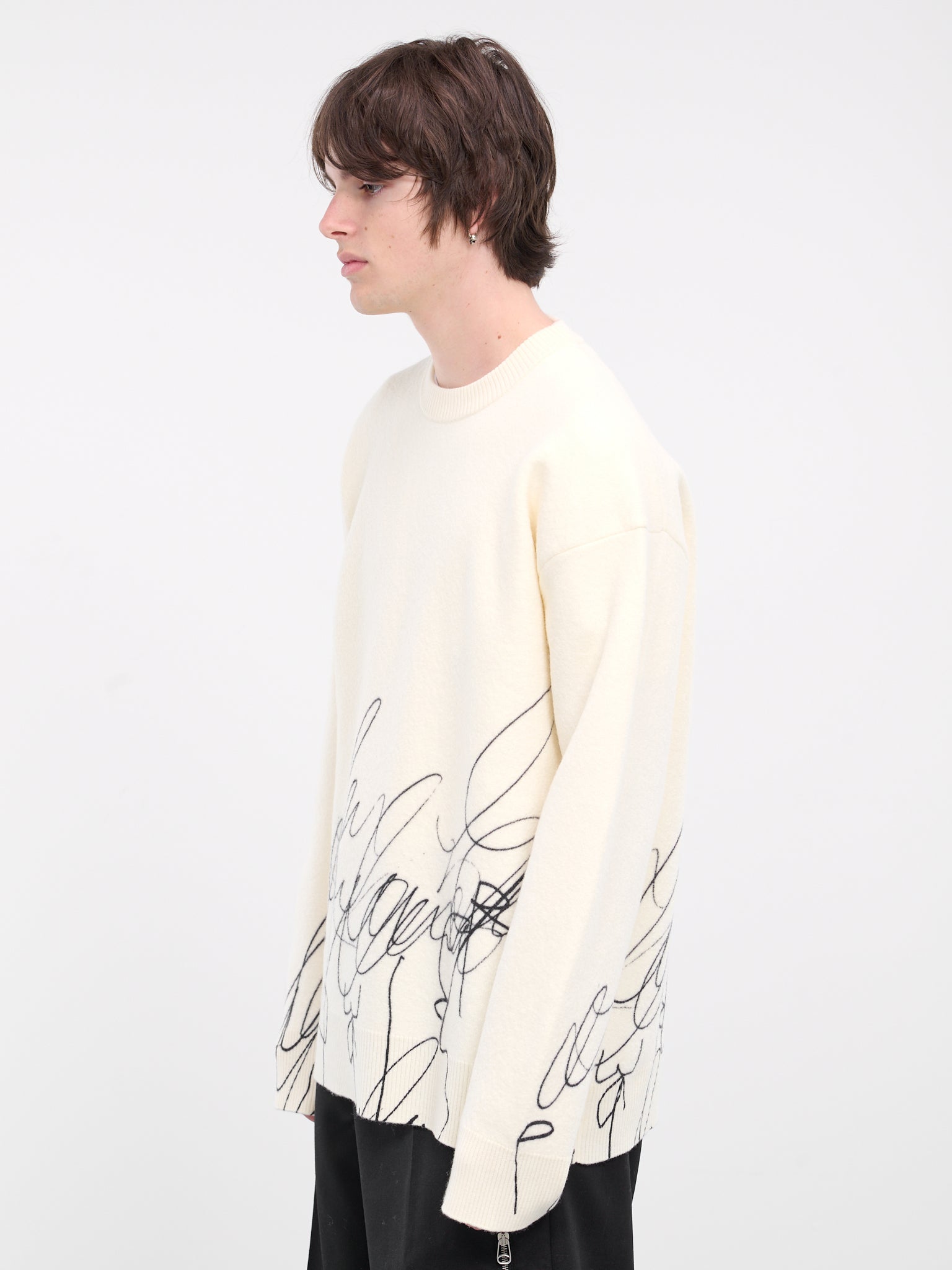 Scribble Crewneck Sweater (24E28OAK04-NATURAL-WHITE)