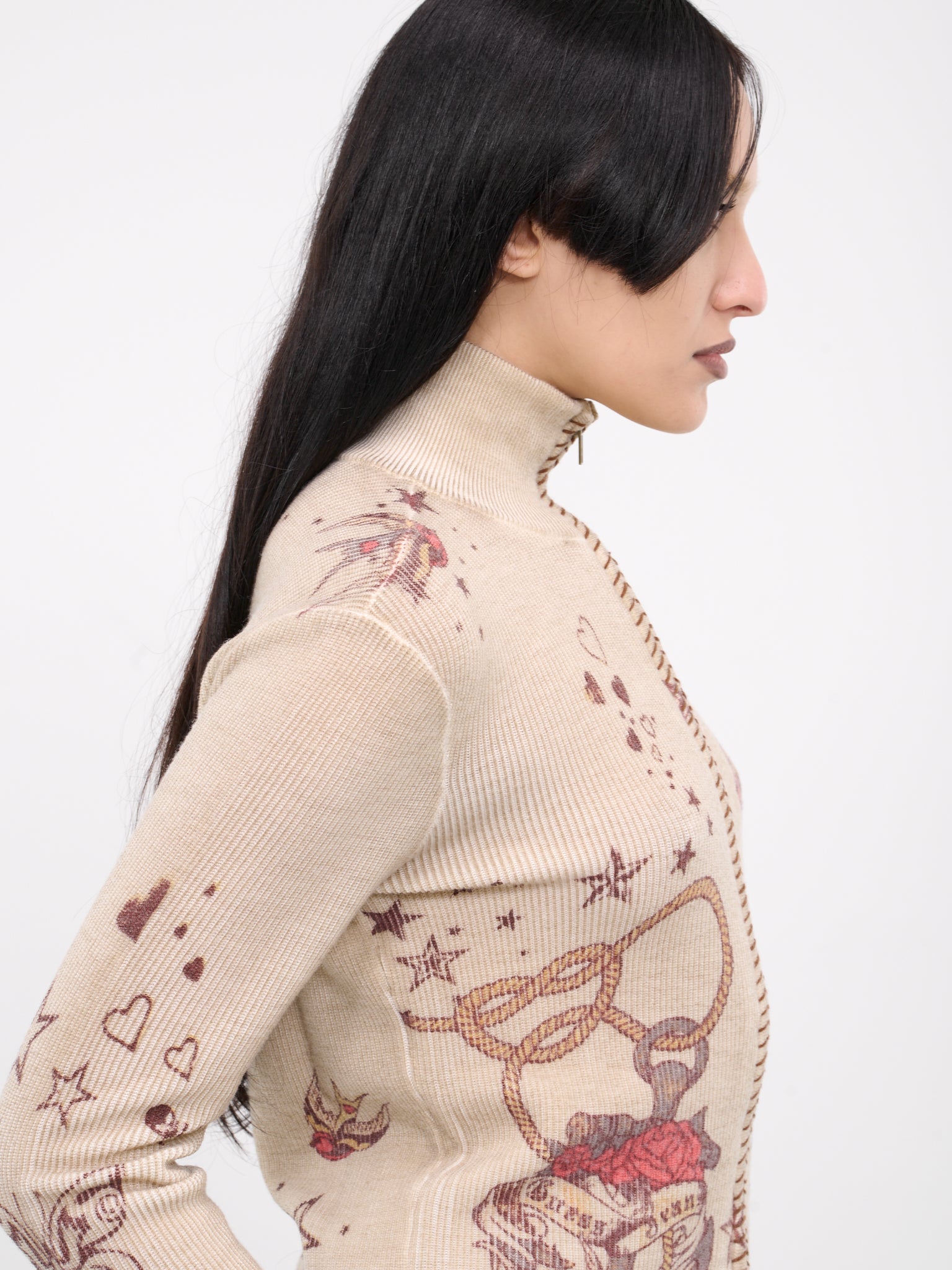 Printed Stitched Sweater (W4GR02Z3DG0-TAN)