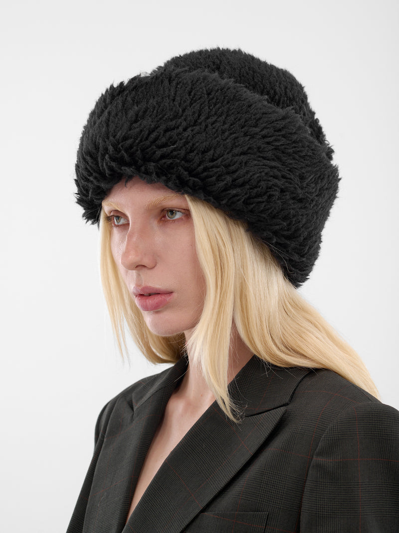 Black Fuzzy Wool Cap (25-01043S-001-BLACK)