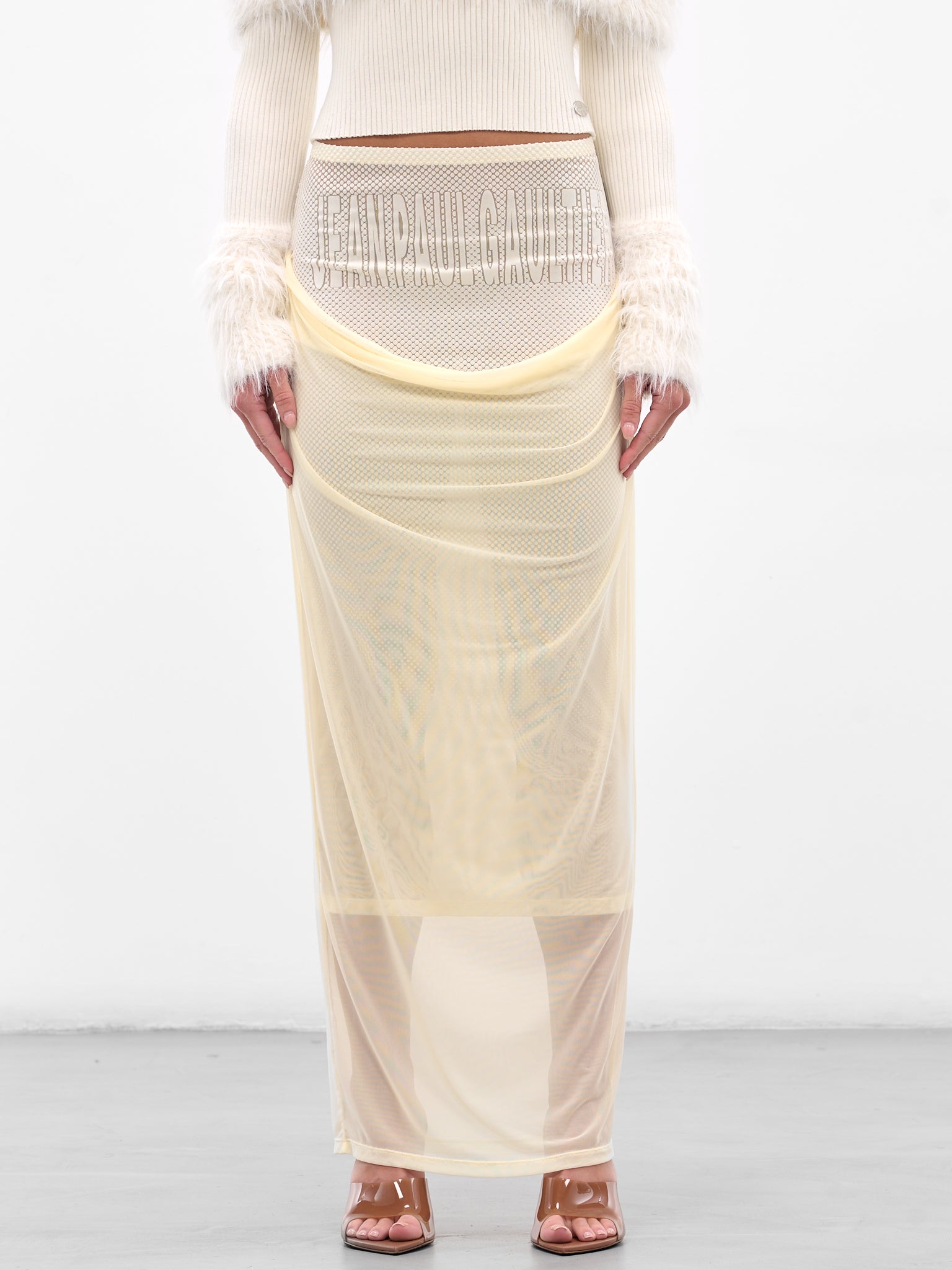 White Double Layer Flocked Skirt (25-03-W-SK004-M001-ECRU)