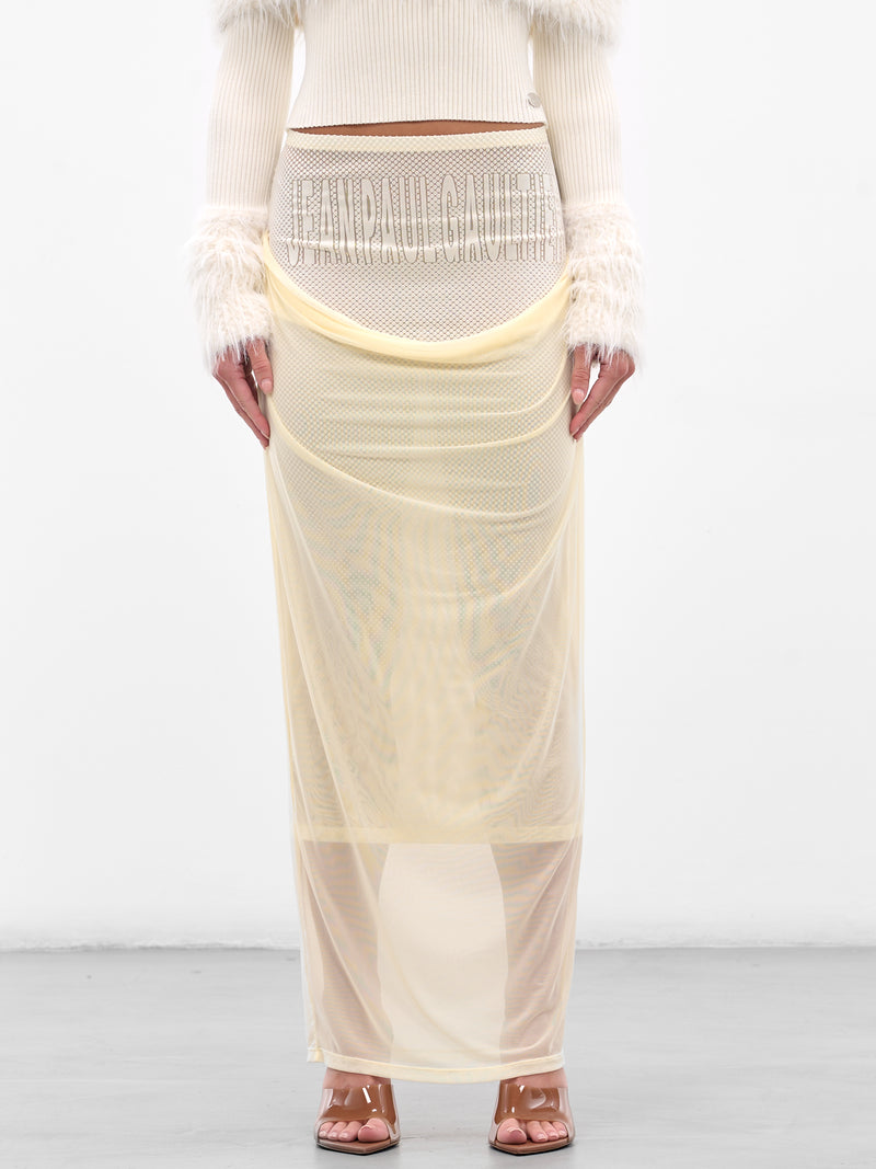 White Double Layer Flocked Skirt (25-03-W-SK004-M001-ECRU)