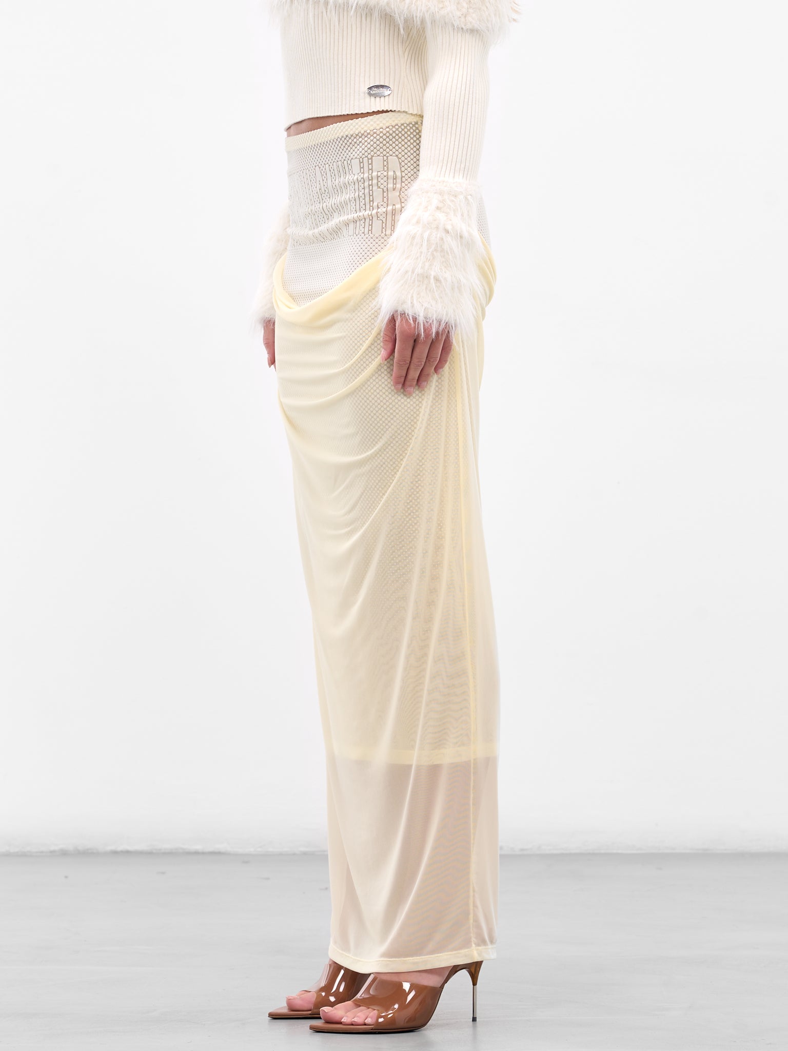 White Double Layer Flocked Skirt (25-03-W-SK004-M001-ECRU)