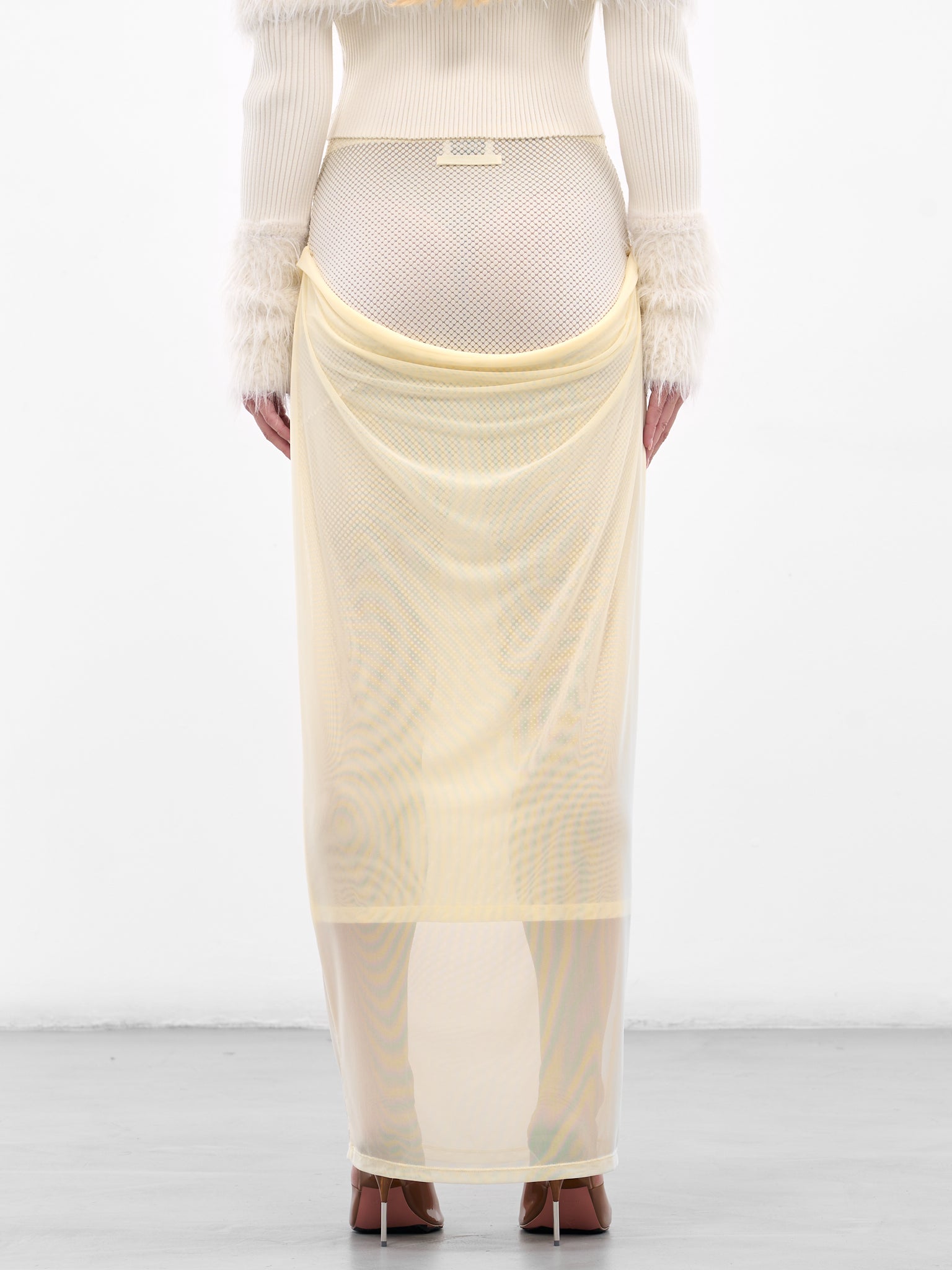 White Double Layer Flocked Skirt (25-03-W-SK004-M001-ECRU)