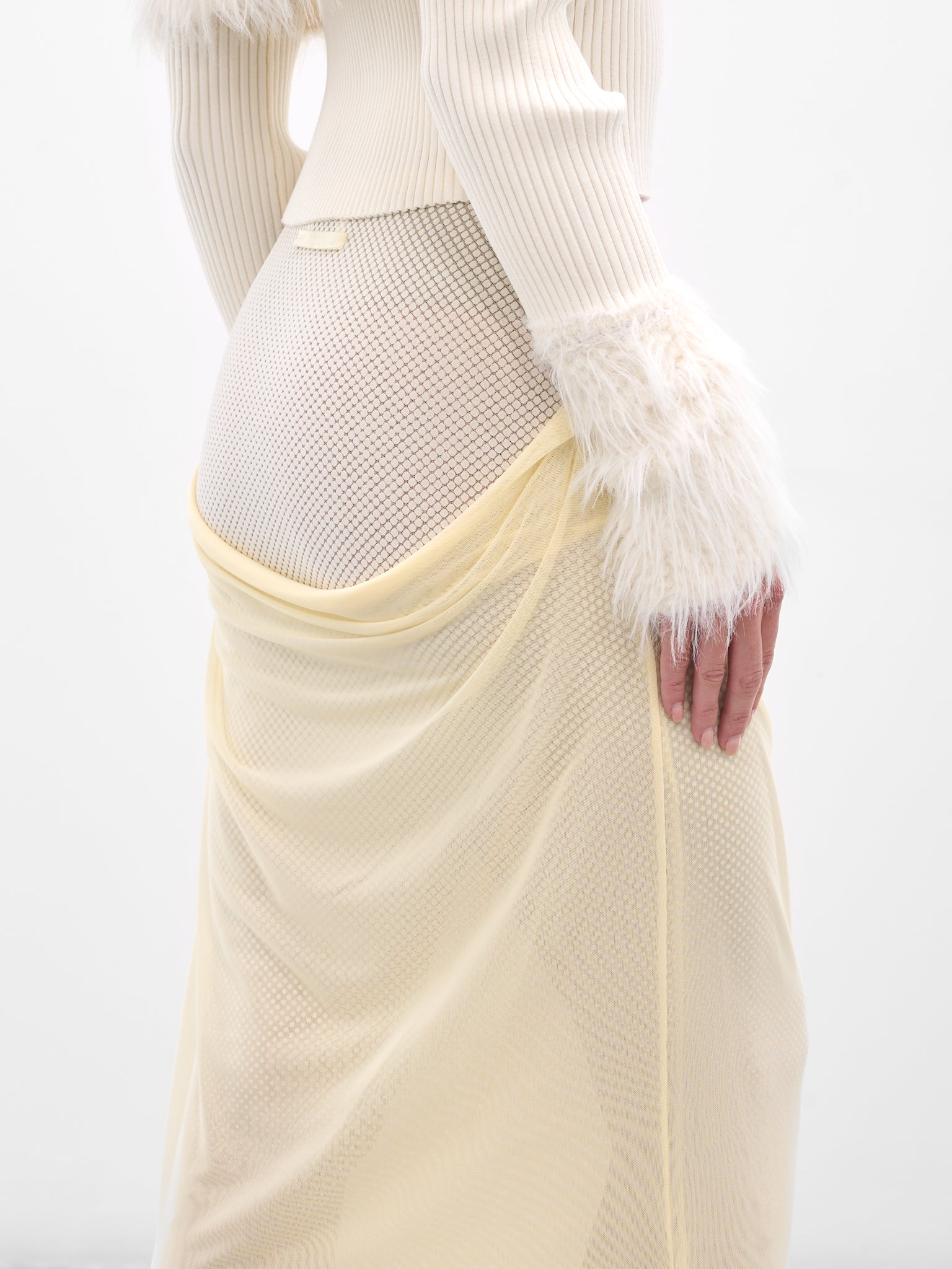 White Double Layer Flocked Skirt (25-03-W-SK004-M001-ECRU)