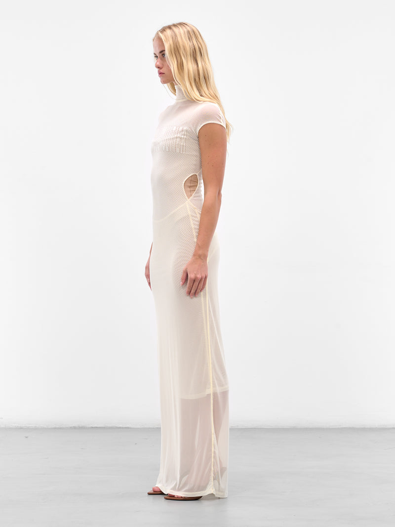 Ecru Sleeveless Flock Maxi Dress (25-03-W-DR046-M001-ECRU)