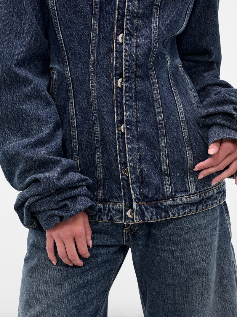 Blue Oversized Sleeves Denim Jacket (25-03-W-JA003-D024-VINTAGE-BLU)