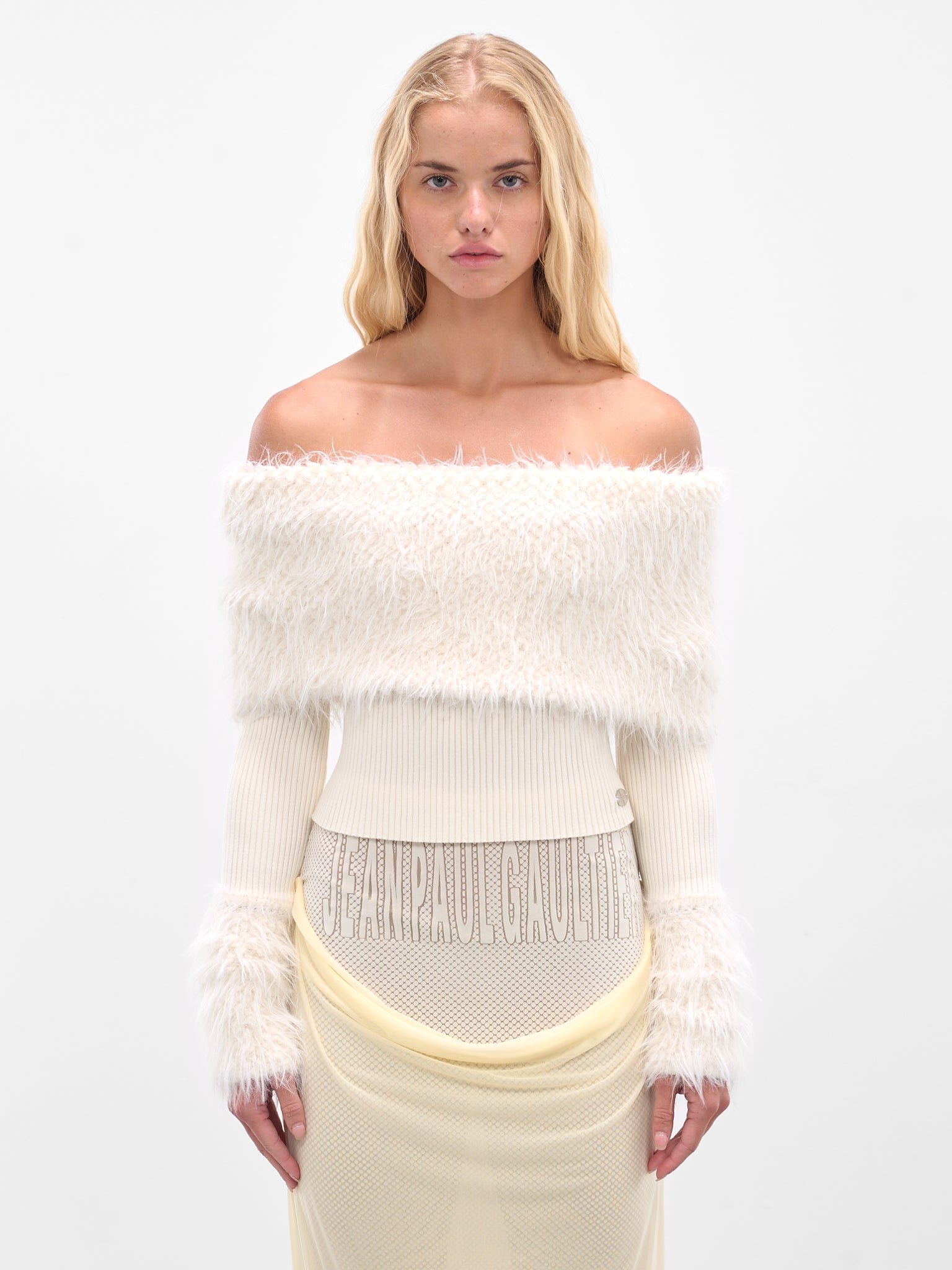 Ecru Hairy Ribbed Crop Sweater (25-03-W-PO018-K005-ECRU)