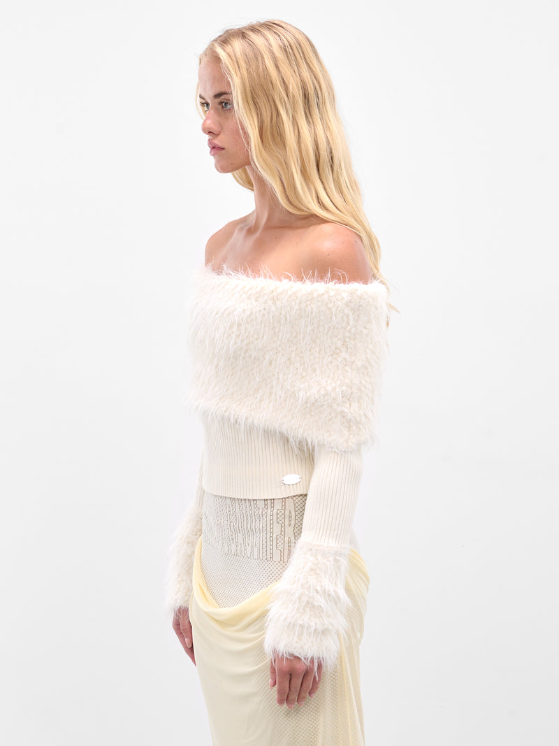 Ecru Hairy Ribbed Crop Sweater (25-03-W-PO018-K005-ECRU)