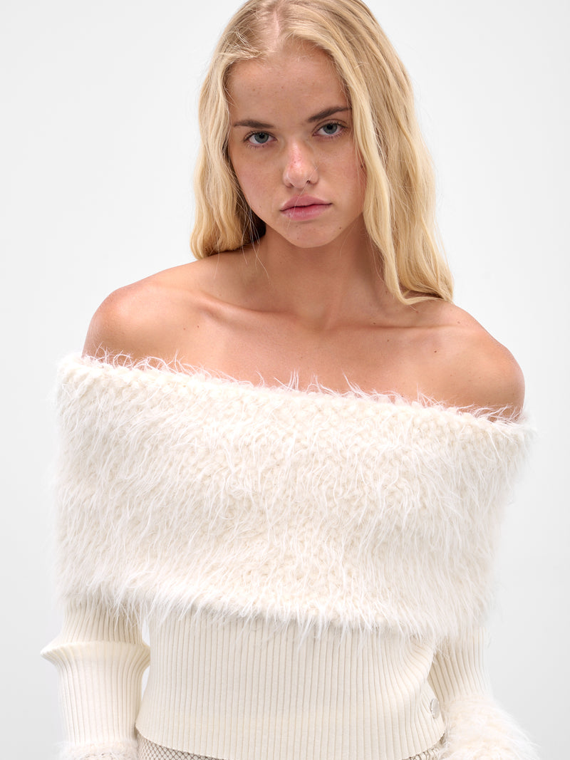 Ecru Hairy Ribbed Crop Sweater (25-03-W-PO018-K005-ECRU)