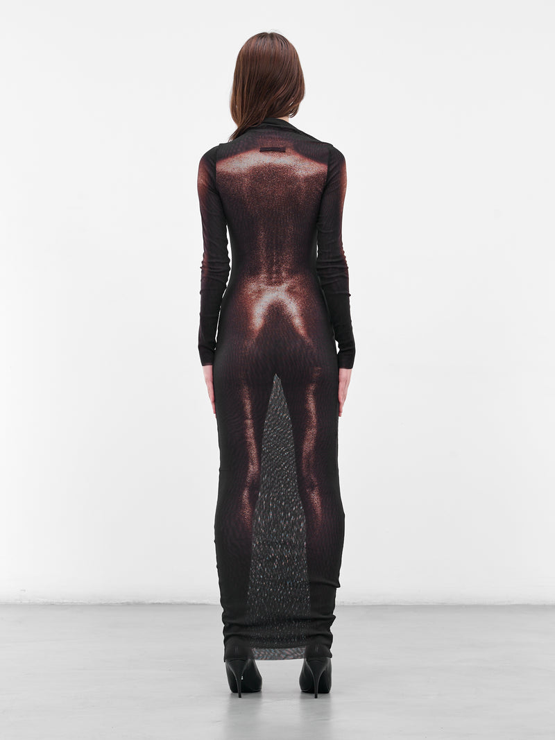 Long Bronze Body Dust Dress (25-04-W-DR051-M010P-BLACK-BROW)