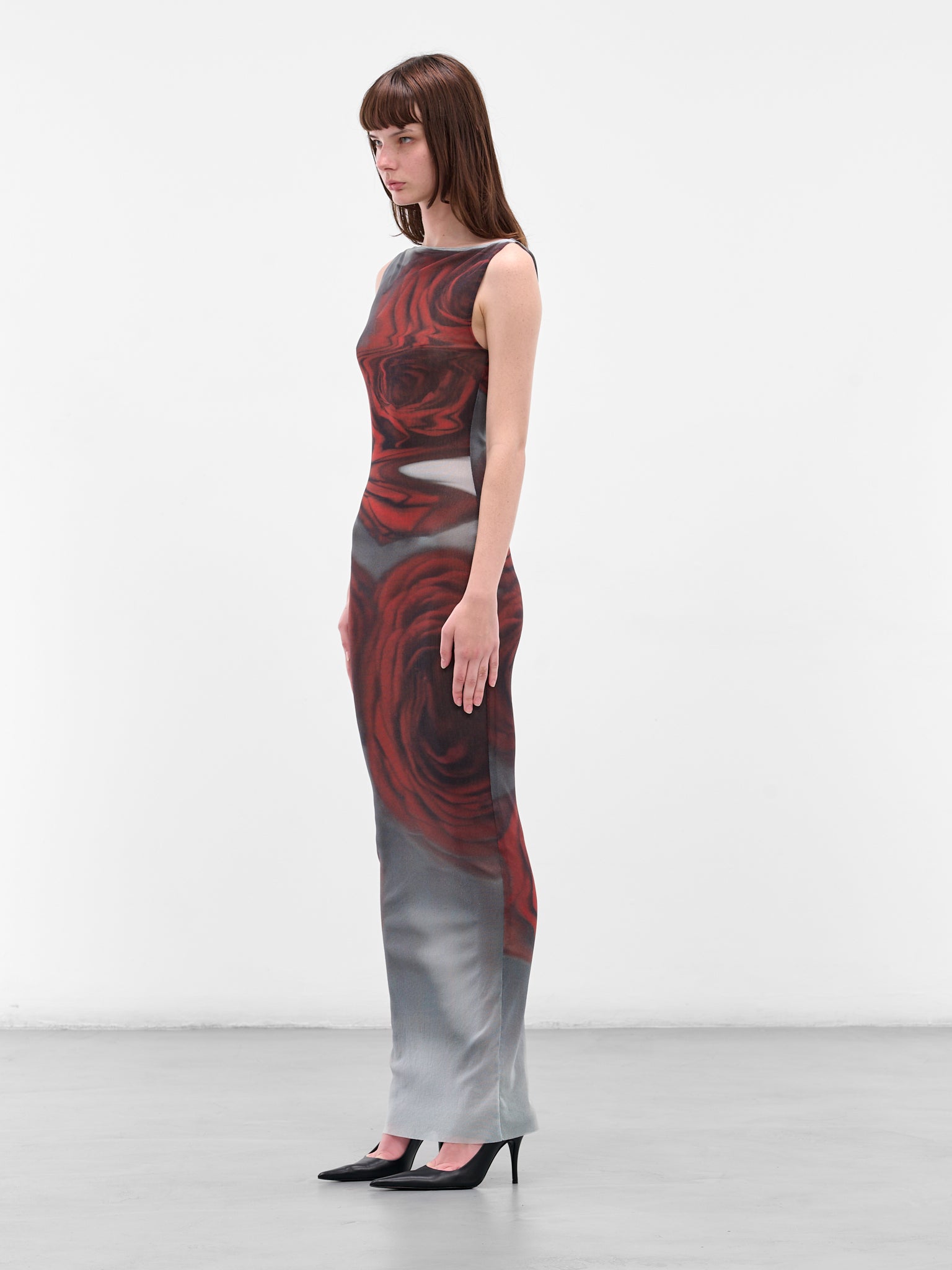 Long Red Blurry Roses Dress (25-04-W-DR053-M011P-MULTI)