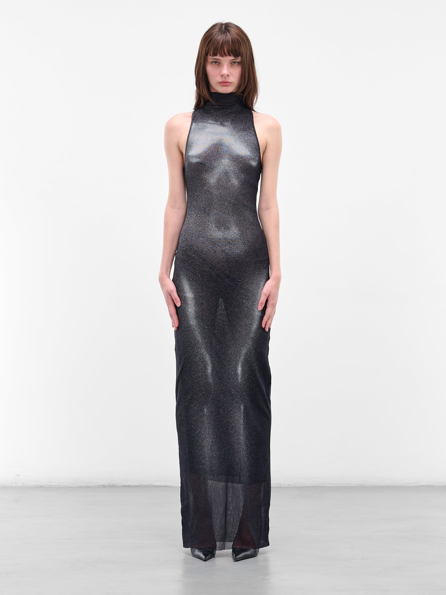 Long Silver Body Dust Dress (25-04-W-DR062-M010P-BLACK-SILV)