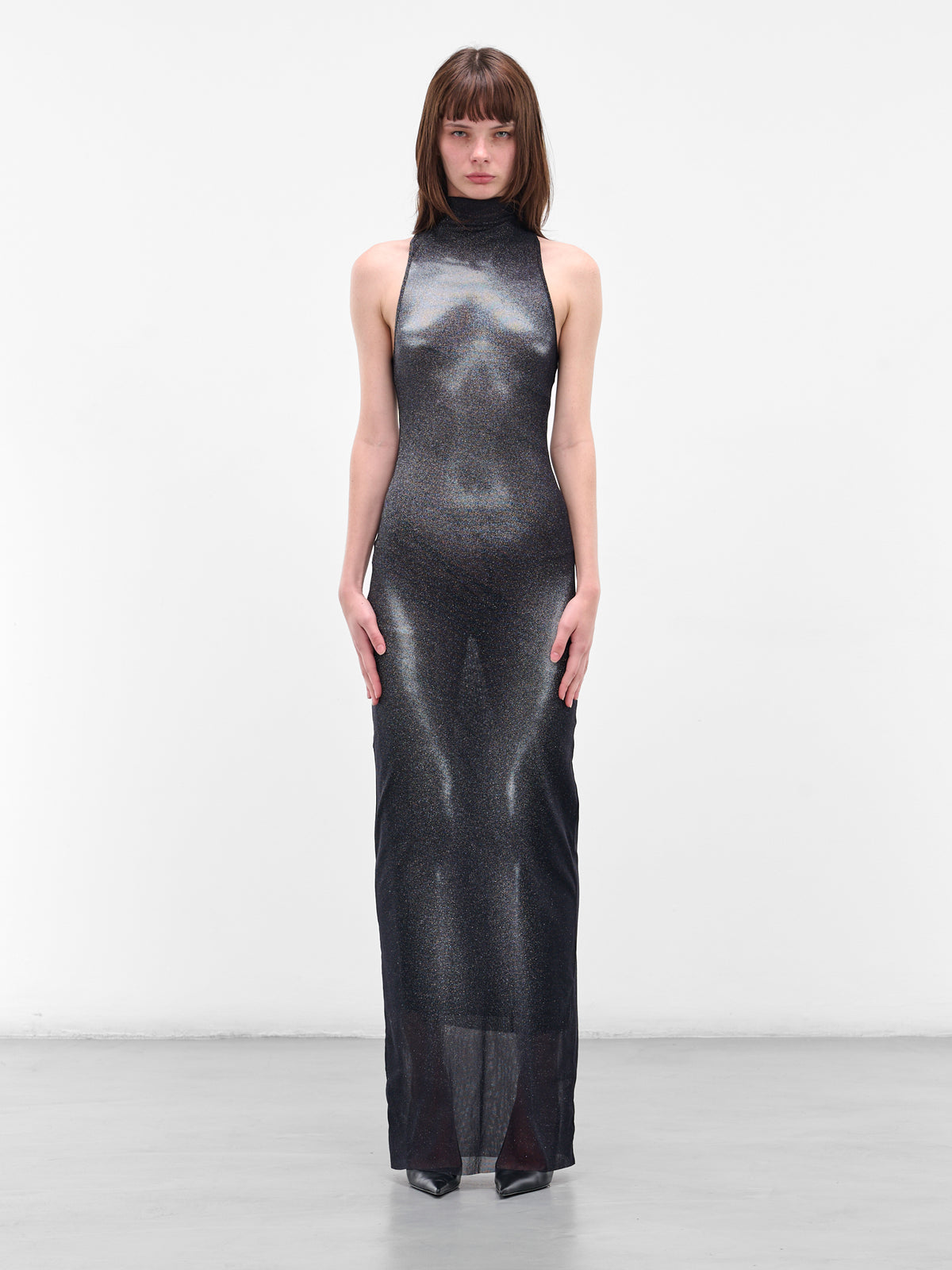 Long Silver Body Dust Dress (25-04-W-DR062-M010P-BLACK-SILV)