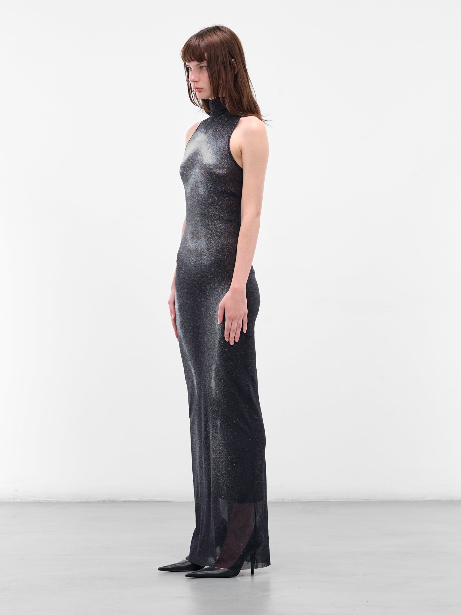 Long Silver Body Dust Dress (25-04-W-DR062-M010P-BLACK-SILV)
