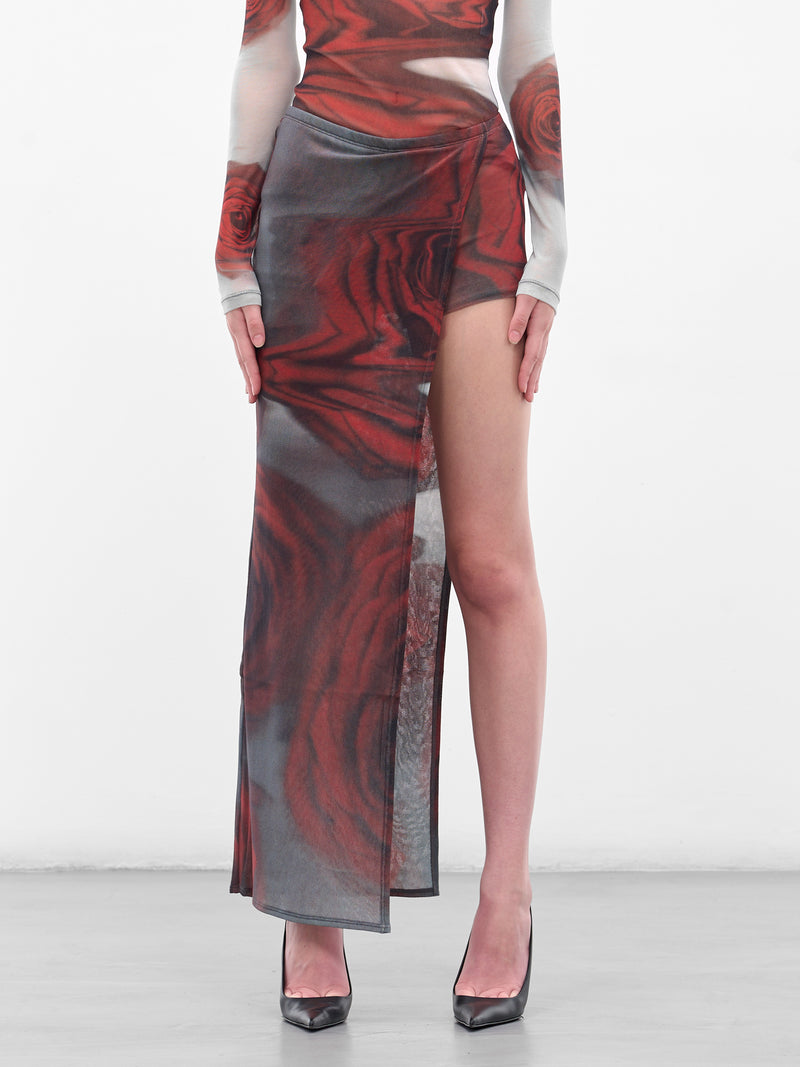 Red Blurry Roses Asymmetric Skort (25-04-W-SK016-W-MULTI)