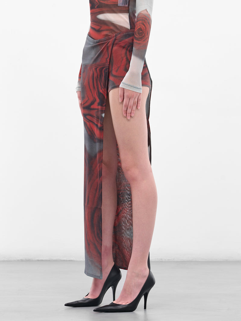 Red Blurry Roses Asymmetric Skort (25-04-W-SK016-W-MULTI)