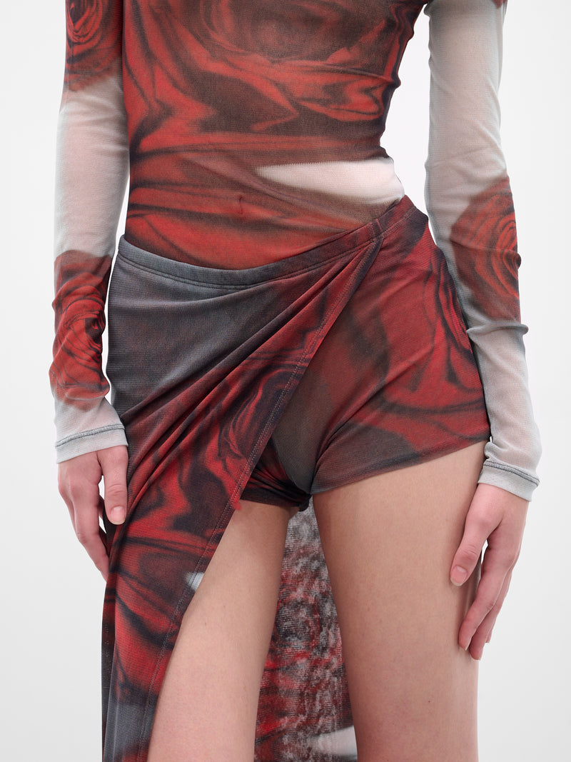 Red Blurry Roses Asymmetric Skort (25-04-W-SK016-W-MULTI)