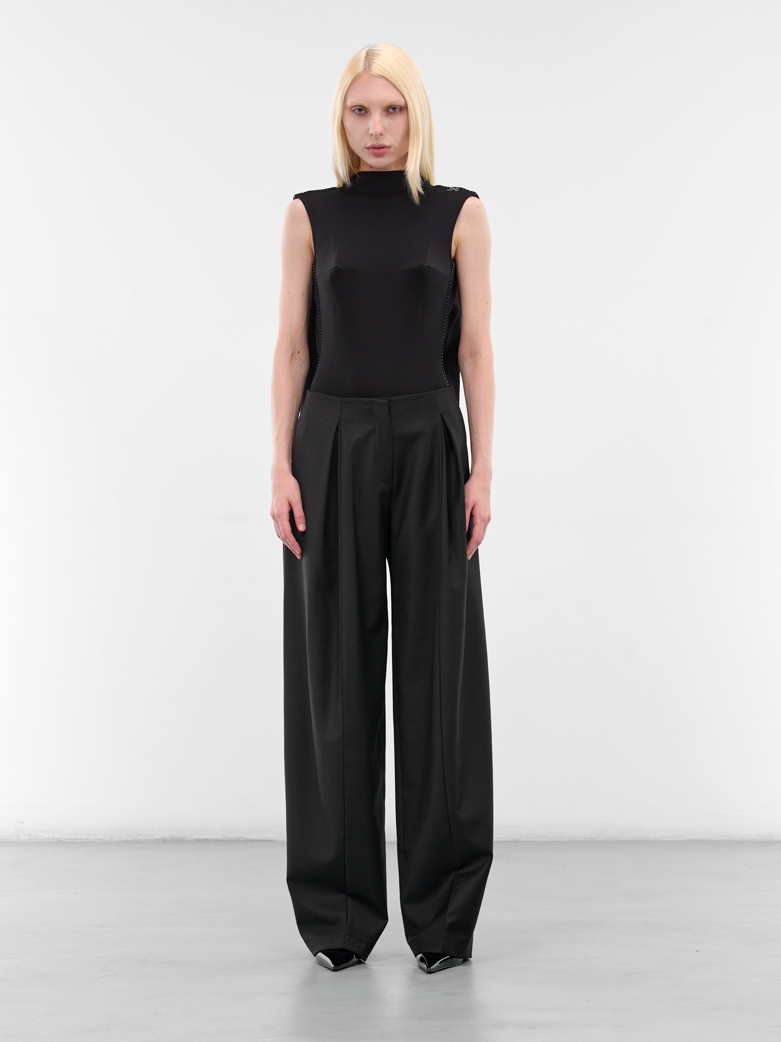 Black Viscose Jersey Draped Bodysuit (25-04-W-TO383-W021-BLACK)