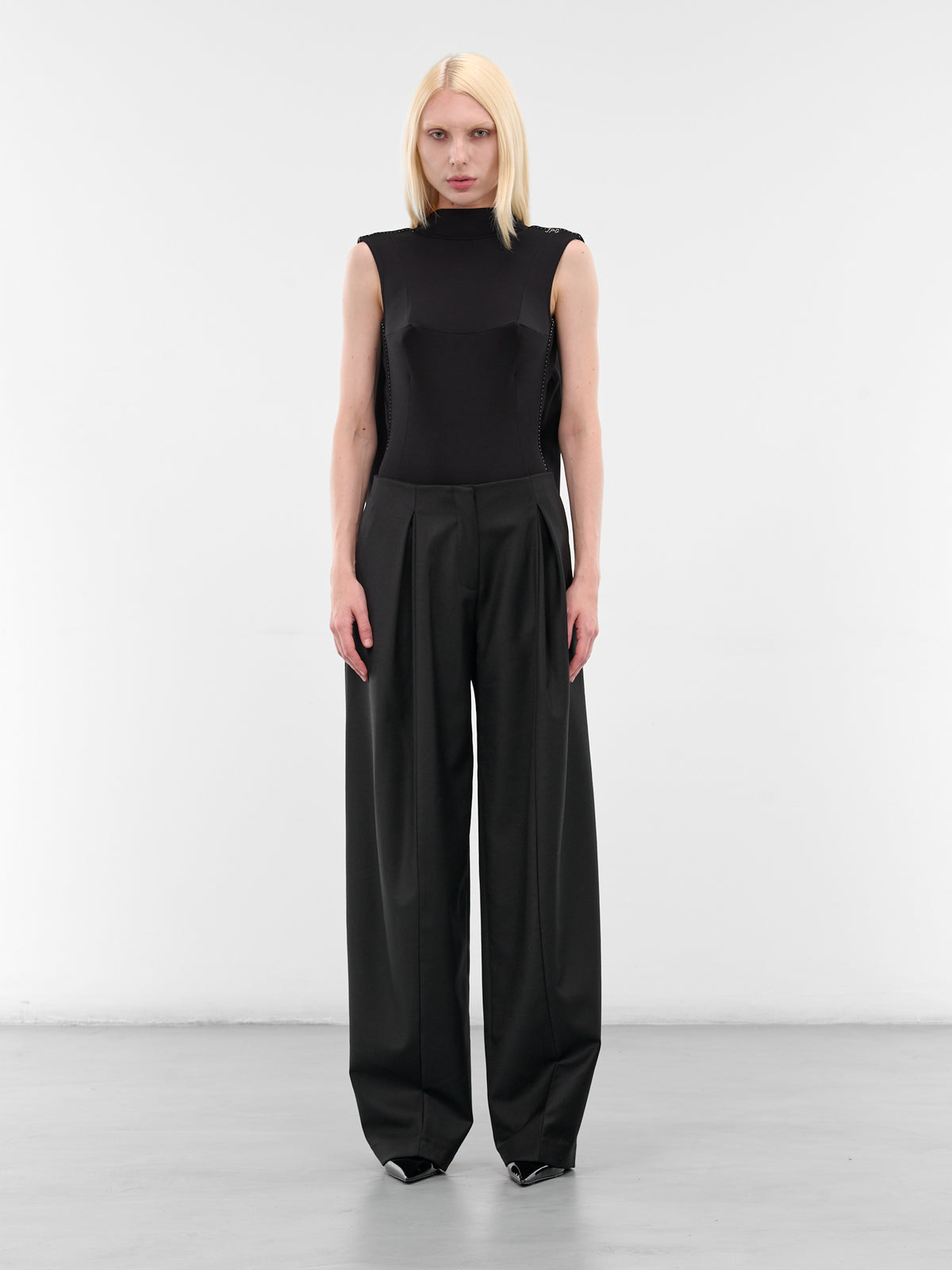 Black Viscose Jersey Draped Bodysuit (25-04-W-TO383-W021-BLACK)