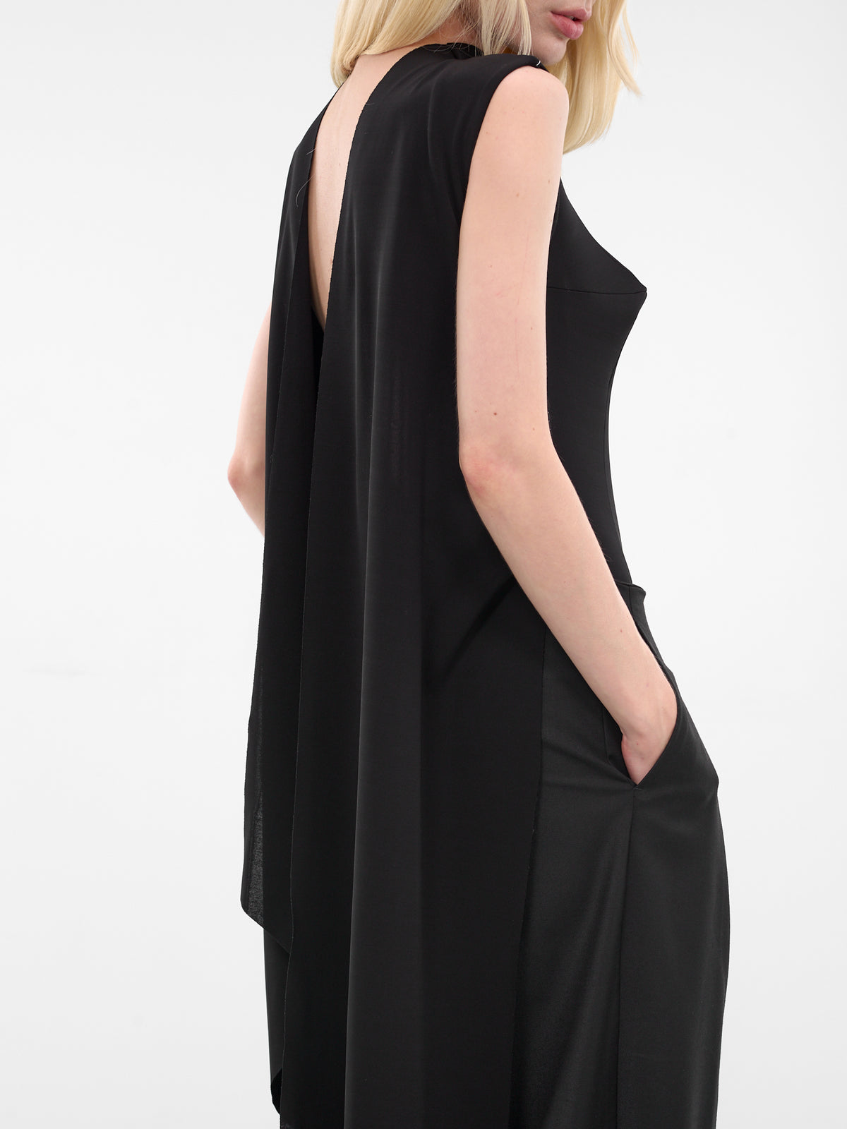 Black Viscose Jersey Draped Bodysuit (25-04-W-TO383-W021-BLACK)
