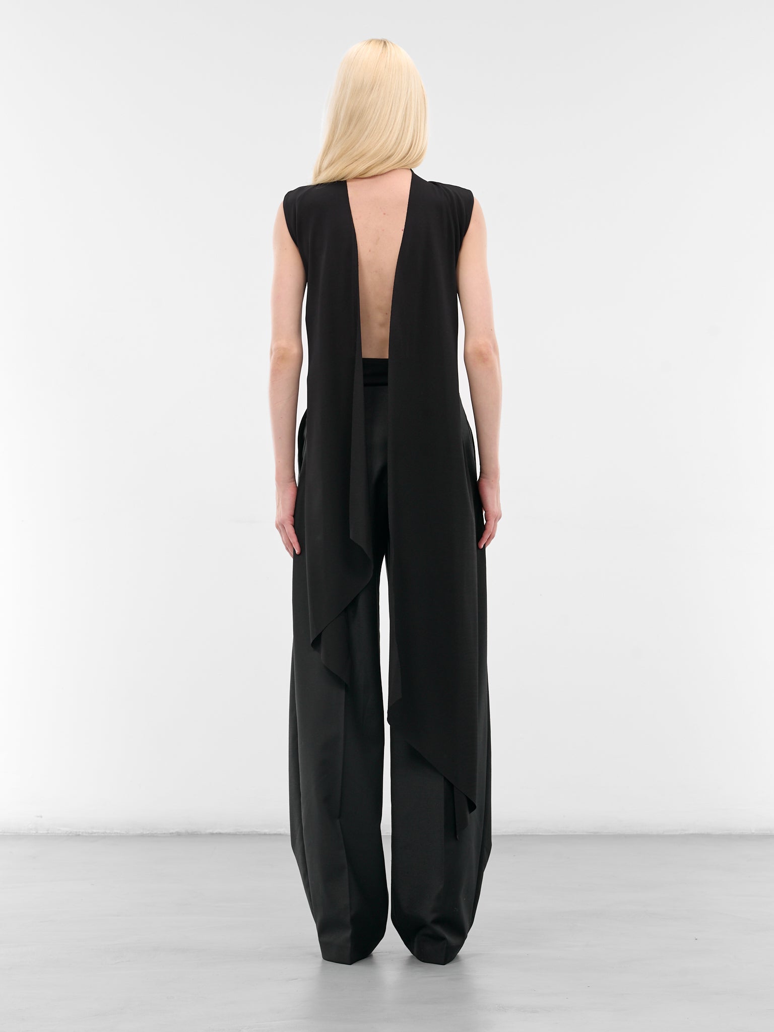 Black Viscose Jersey Draped Bodysuit (25-04-W-TO383-W021-BLACK)