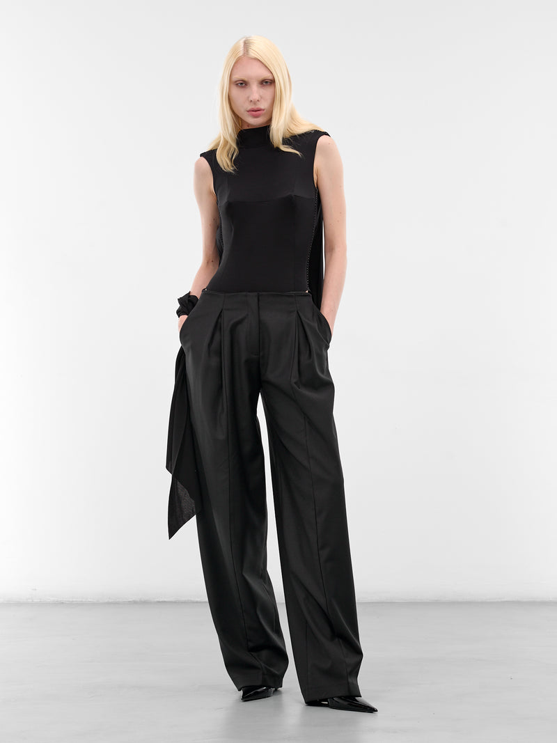 Black Viscose Jersey Draped Bodysuit (25-04-W-TO383-W021-BLACK)